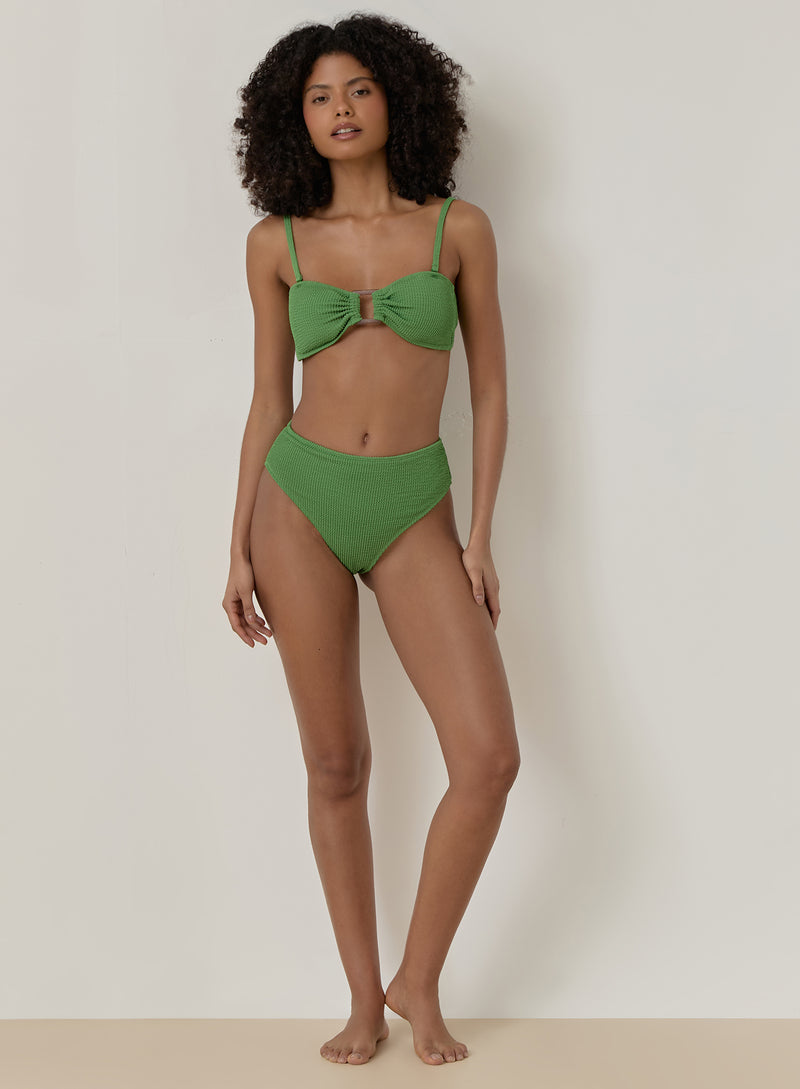 Green Crinkle Tortoiseshell Buckle Bikini Top- Lulu