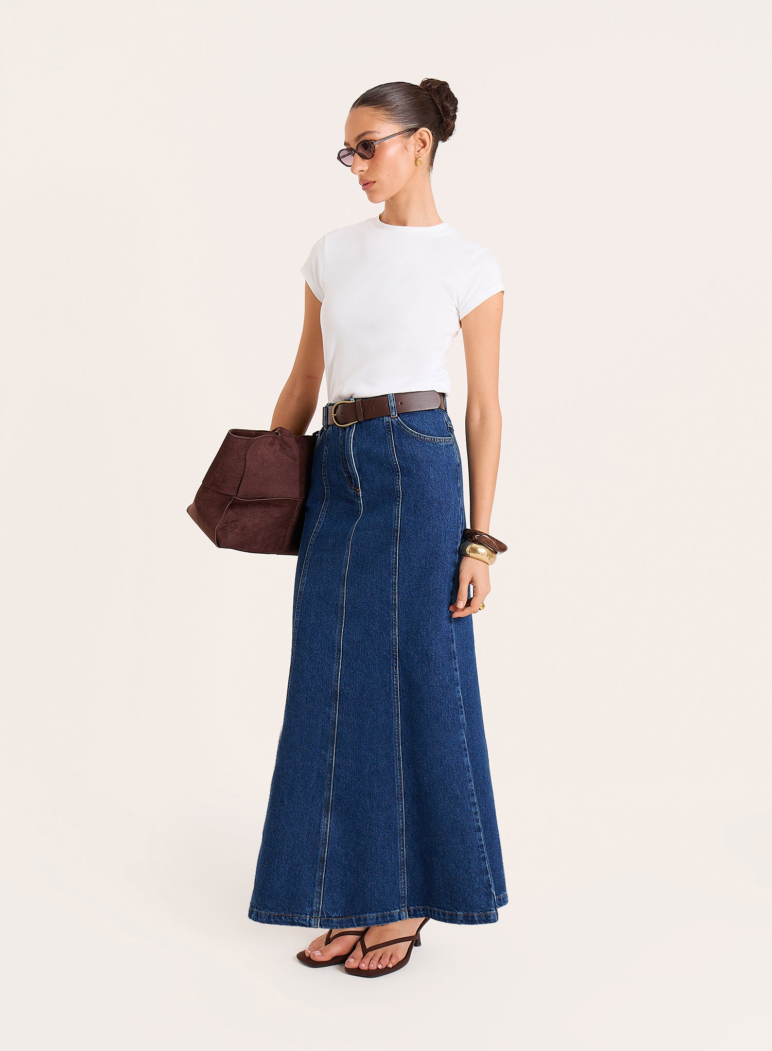 Indigo Wash Panelled Denim Maxi Skirt