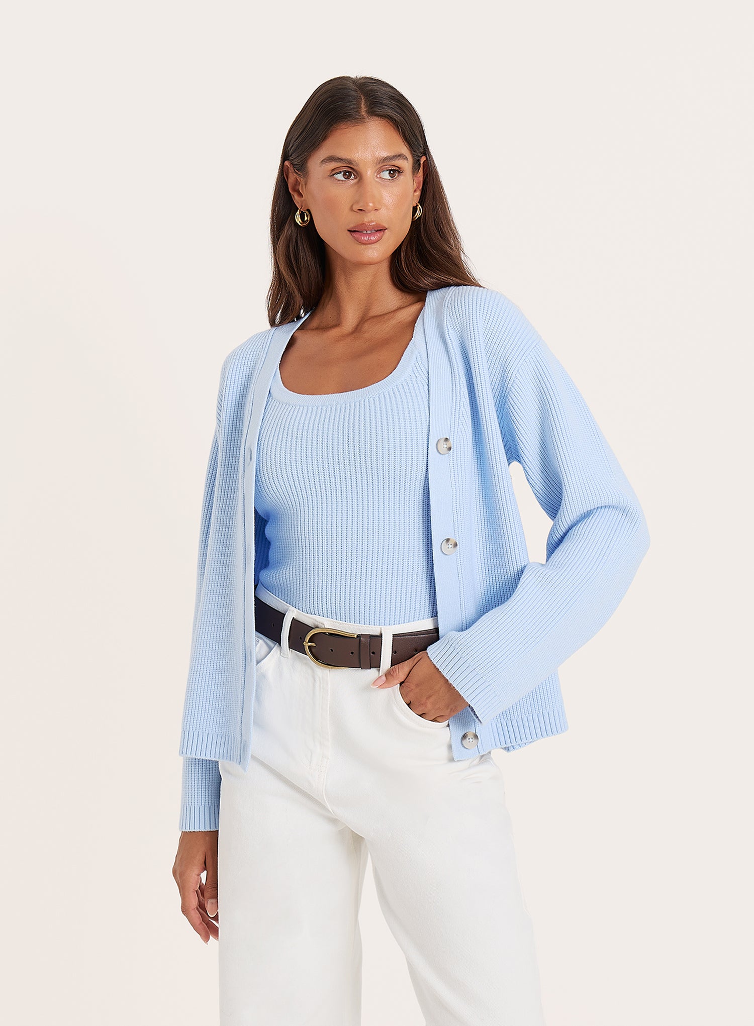 Blue Knitted Long Sleeve Cardigan