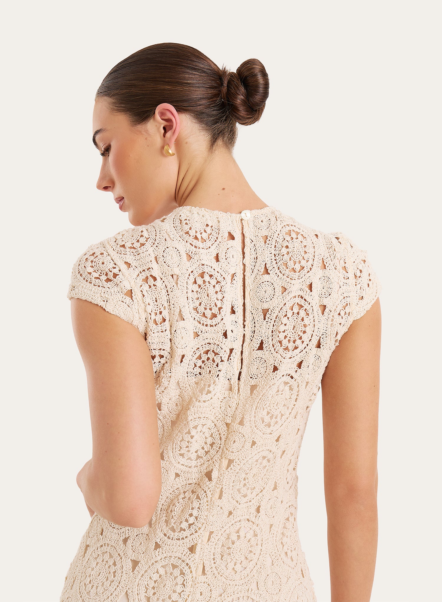 Cream Crochet Cap Sleeve Maxi Dress