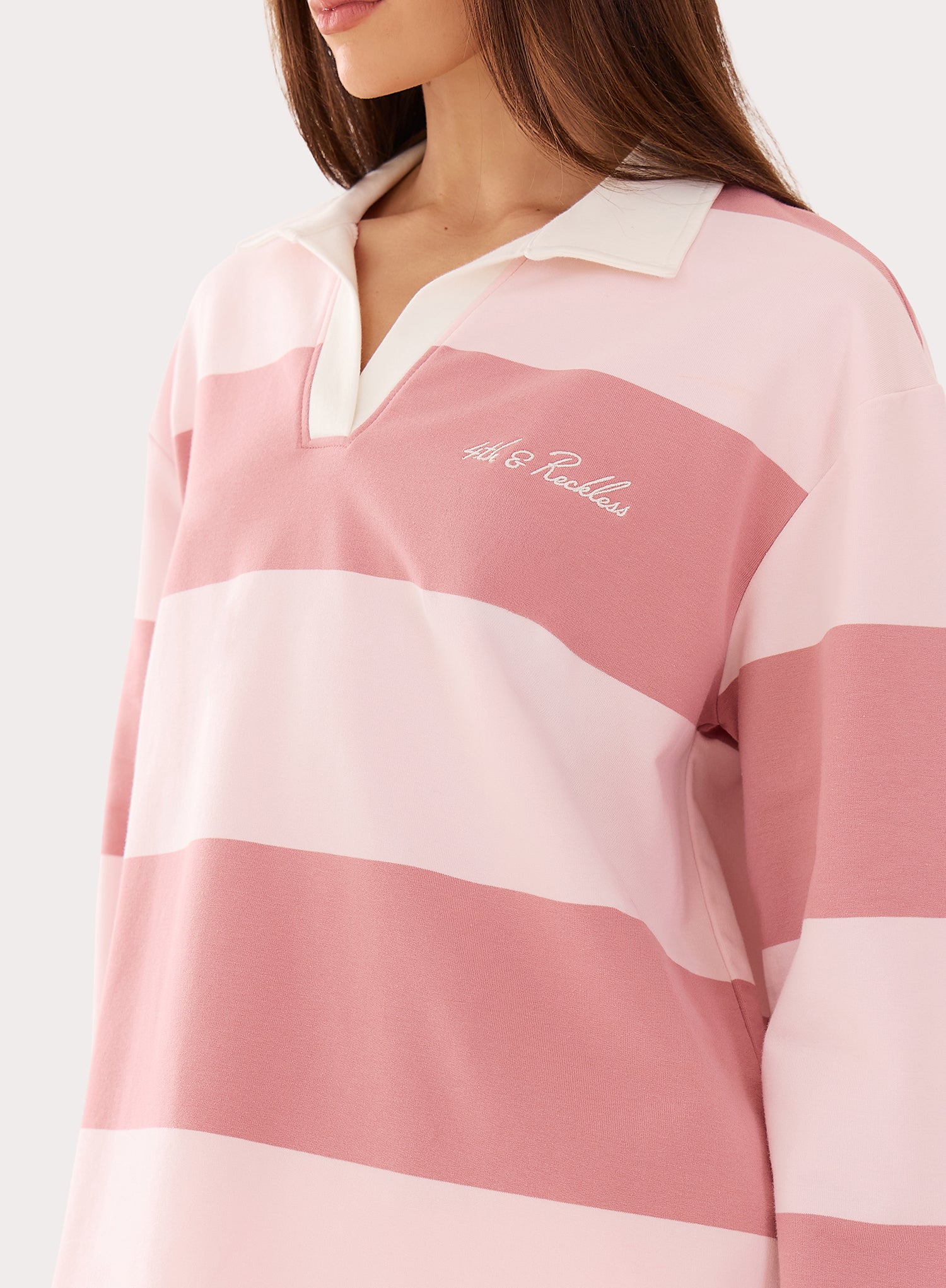 Pink Block Striped Rugby Top