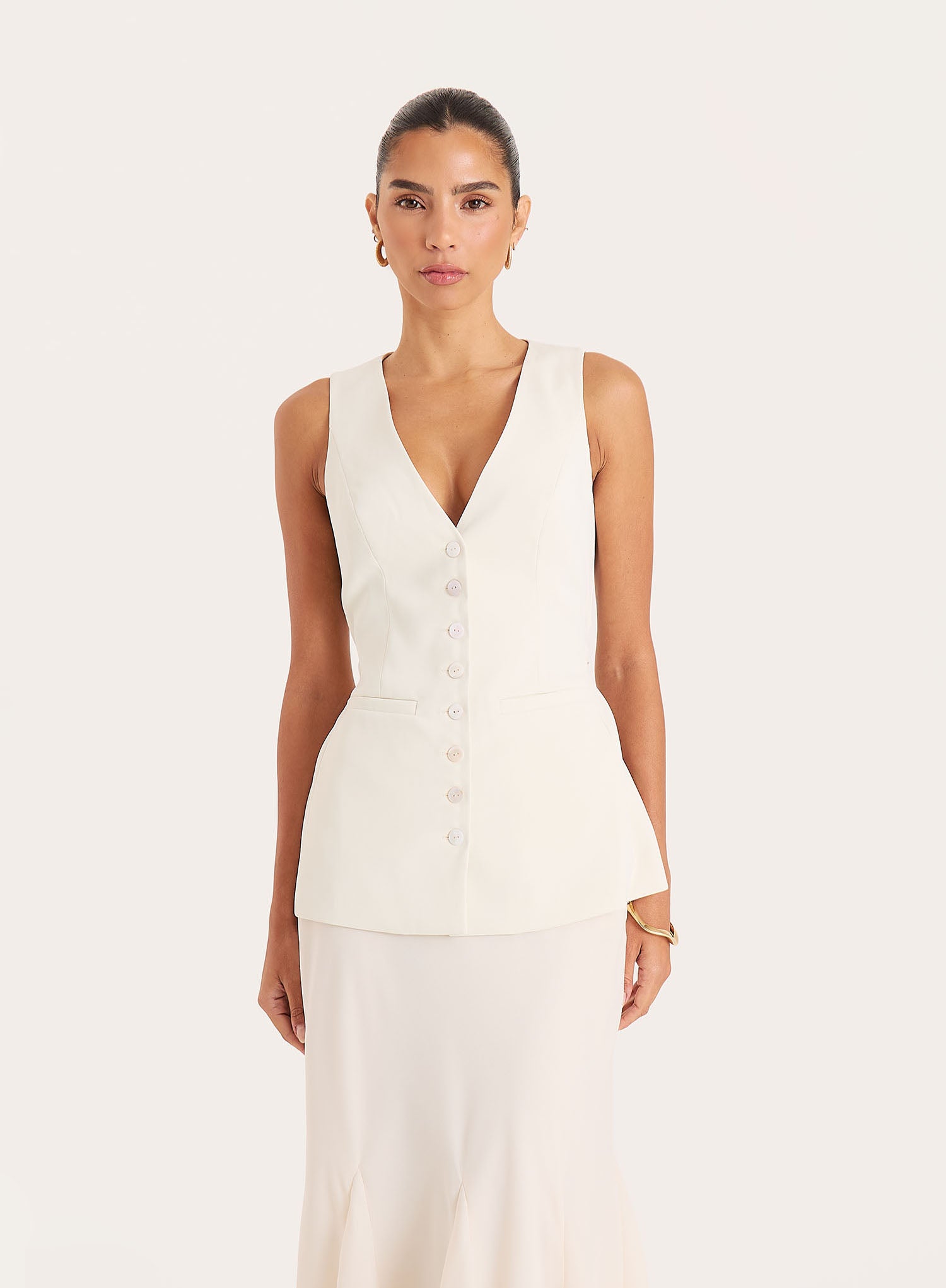 Cream Tie Belt Detail Button Waistcoat