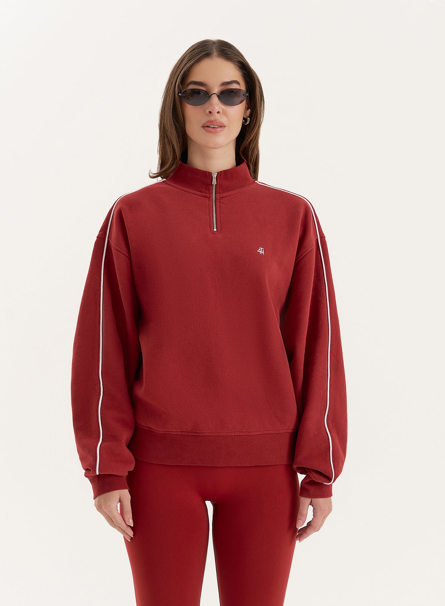 Red Branded Half Zip Cropped Sweatshirt- Gilly