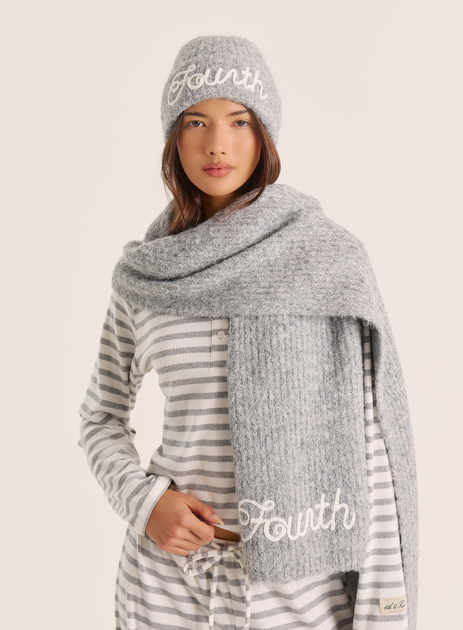 Grey Script Logo Knit Scarf