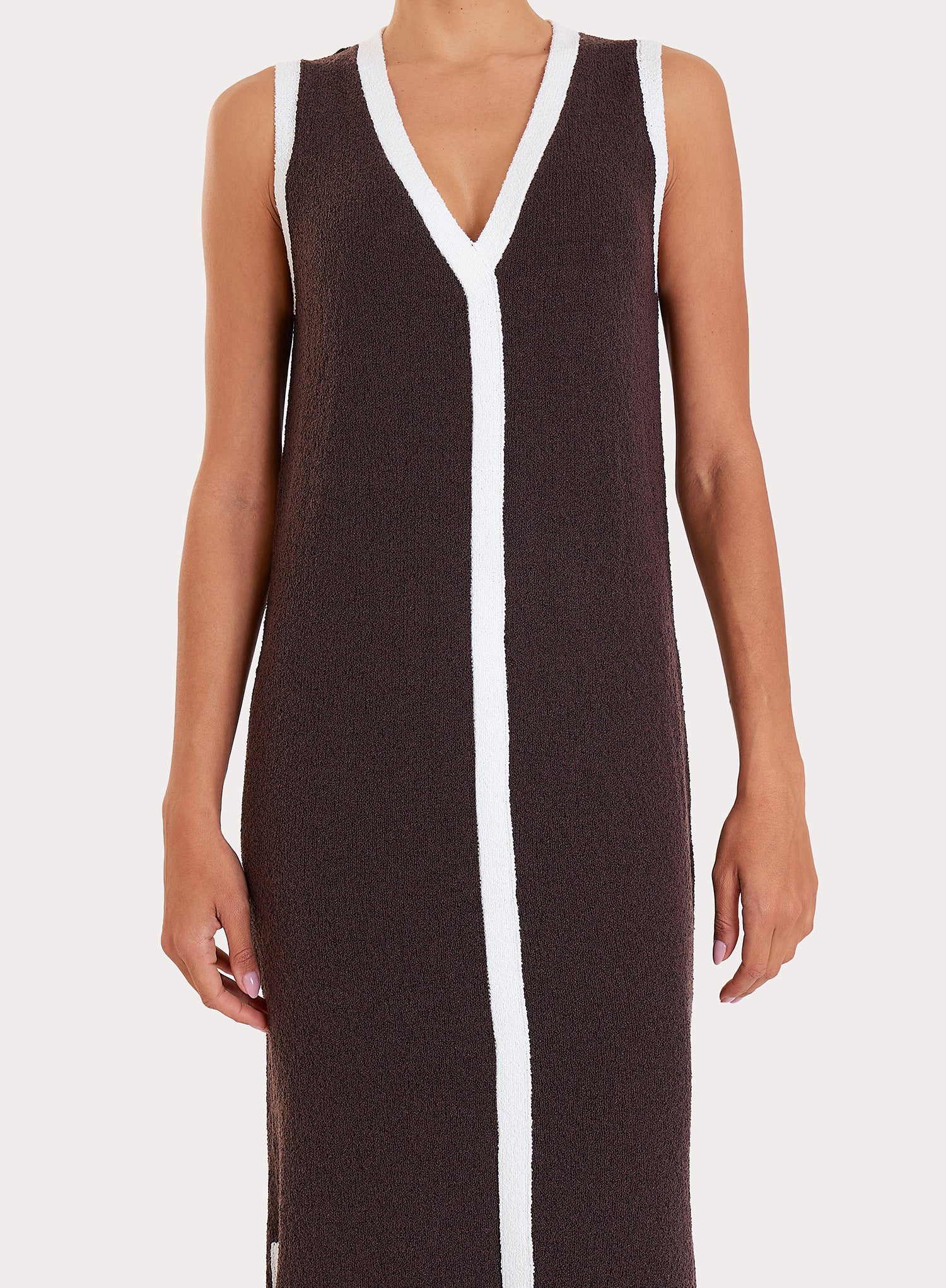 Chocolate Knitted Contrast Trim Midaxi Dress