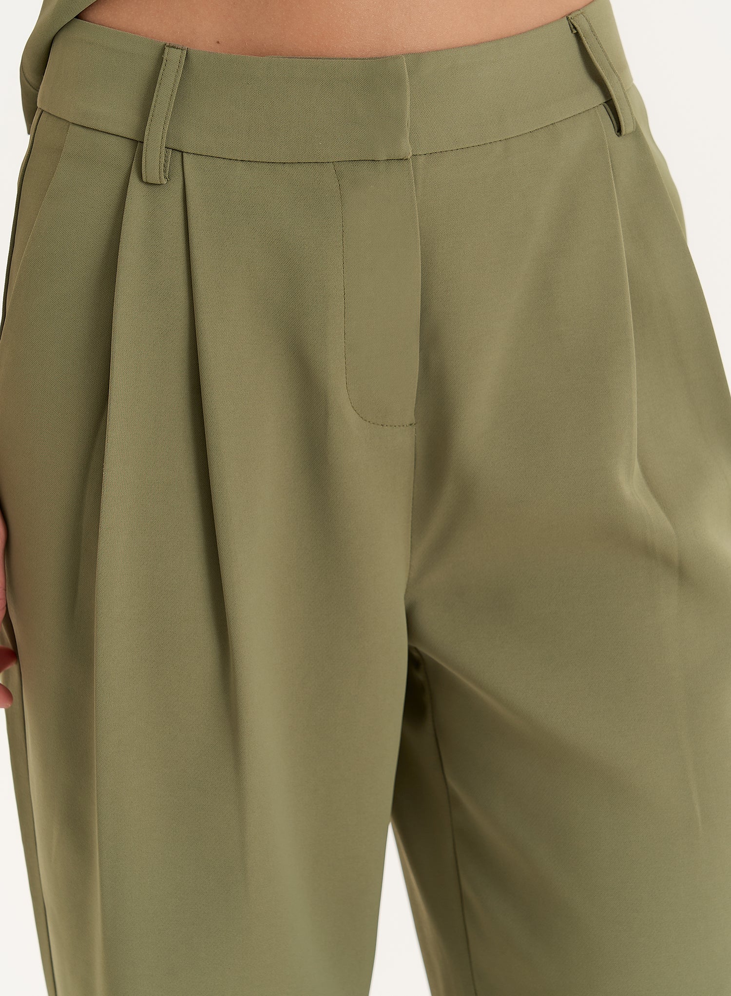 Khaki Tailored Straight Leg Trousers- Sabrina