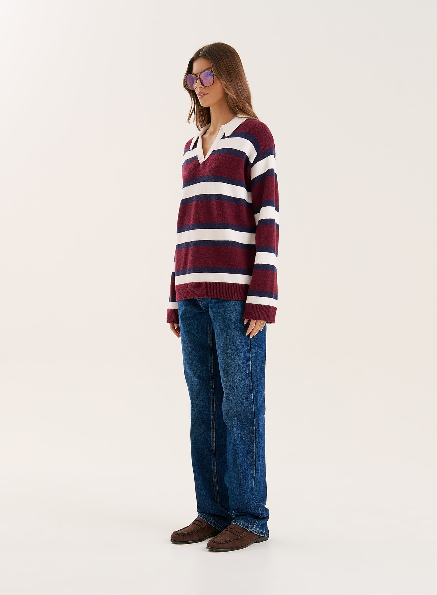Striped Knitted Contrast Collar Jumper