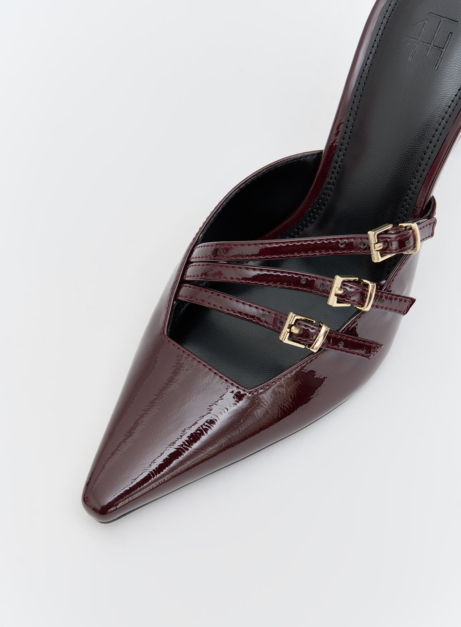 Dark Red Patent Buckle Mule - Cara