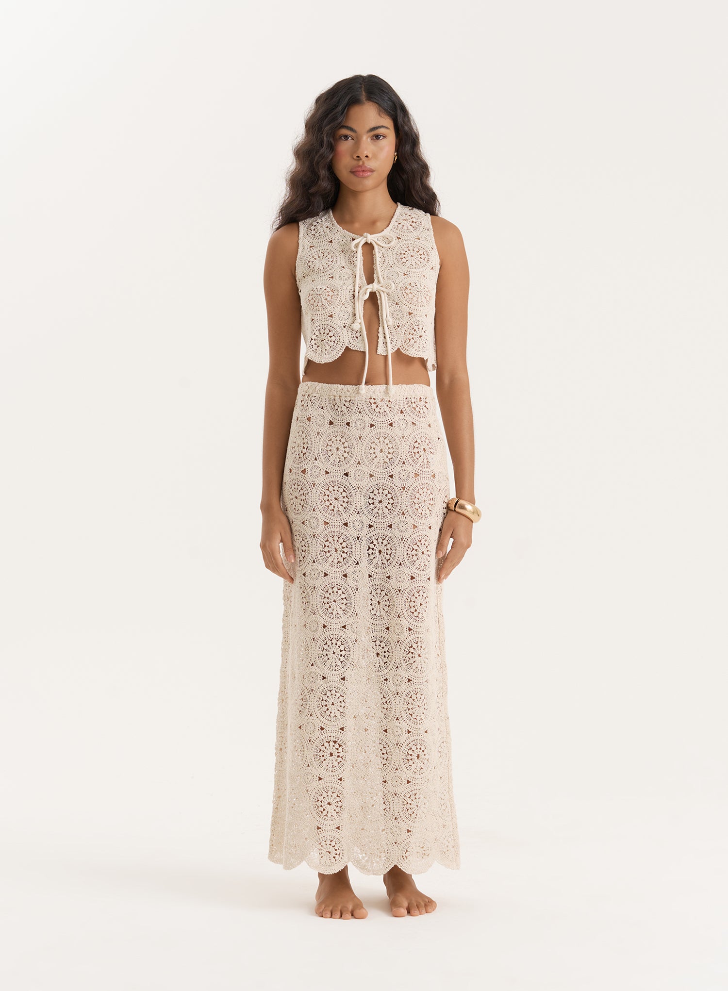 Beige Crochet Maxi Skirt- Laurenne