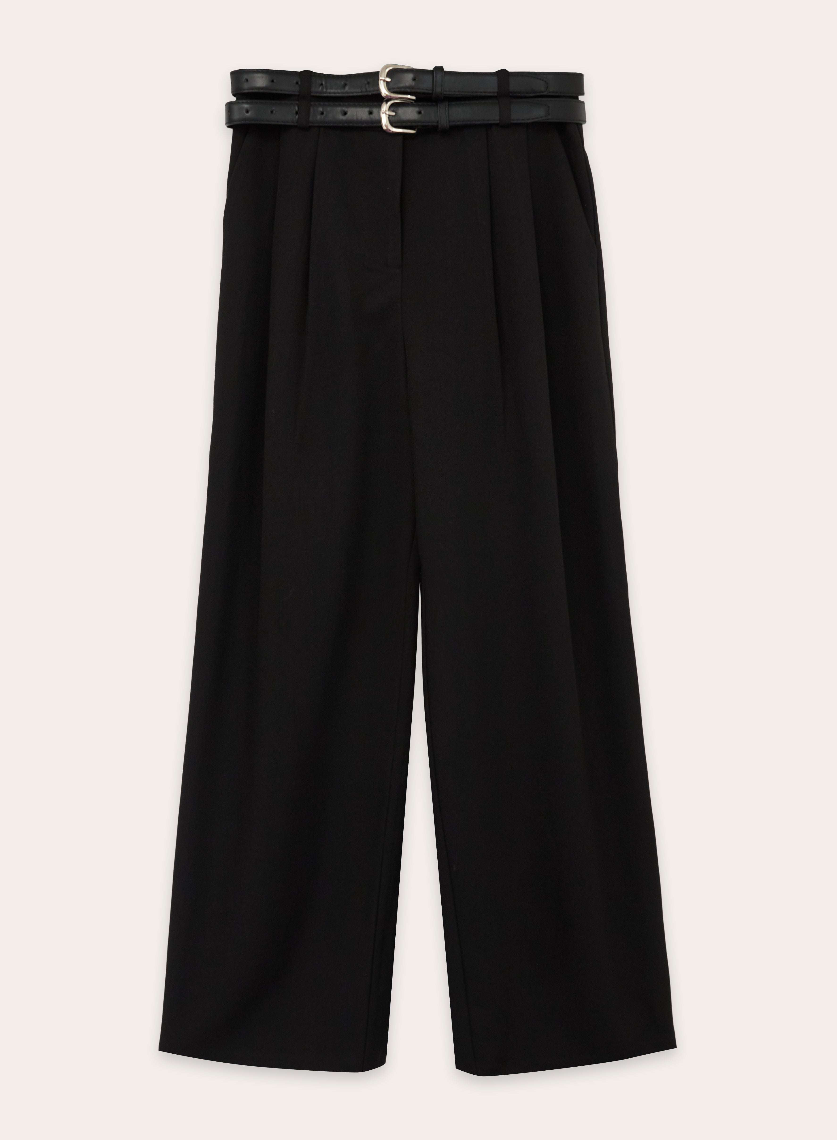 Black Belted Tailored Wide Leg Trouser