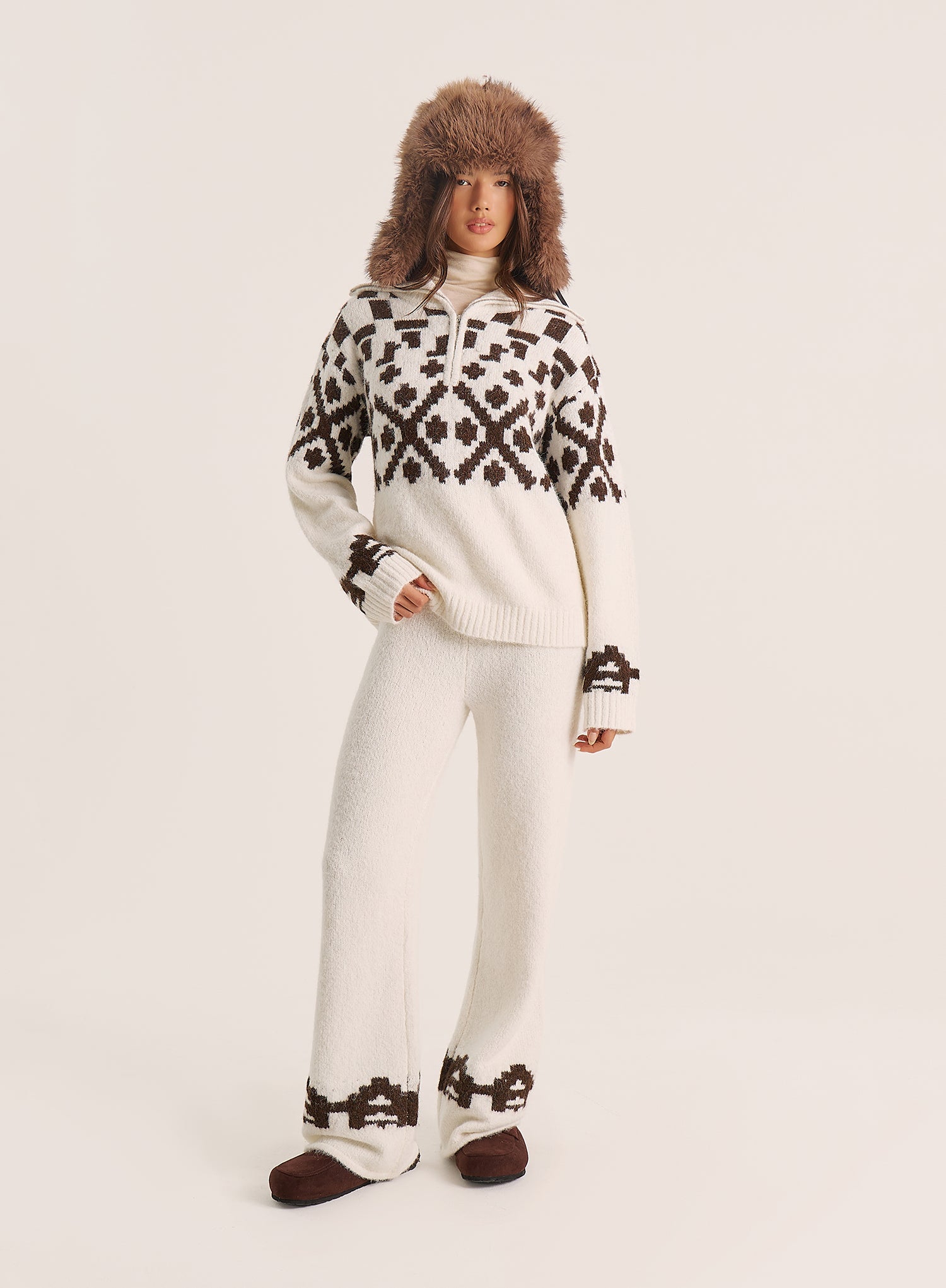 Cream Fairisle Knitted Trousers