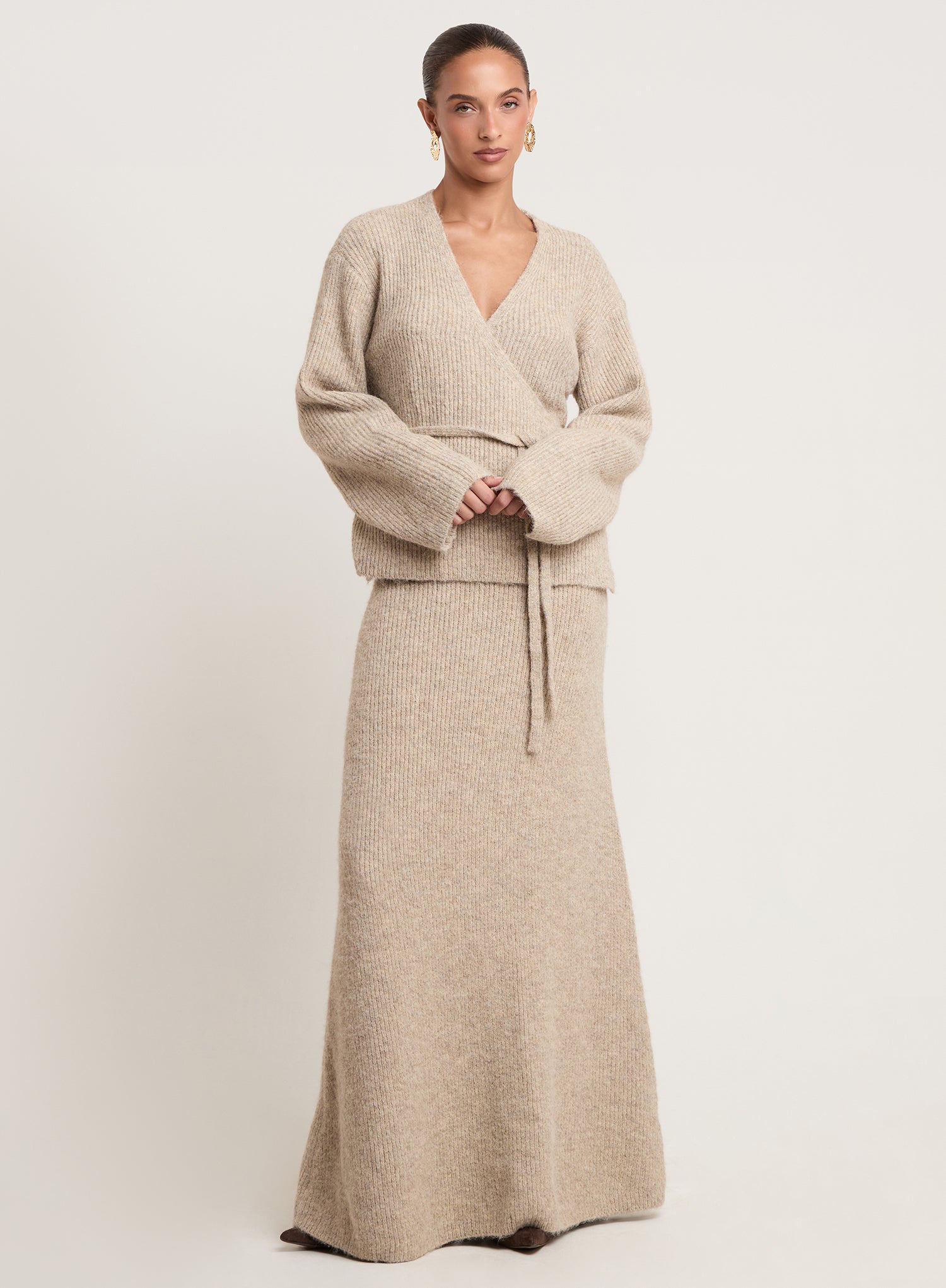 Oatmeal Knitted Maxi Skirt