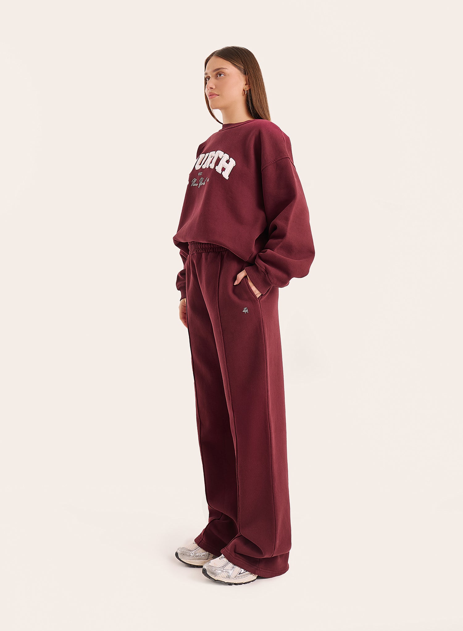 Burgundy 4th Wide Leg Branded Joggers