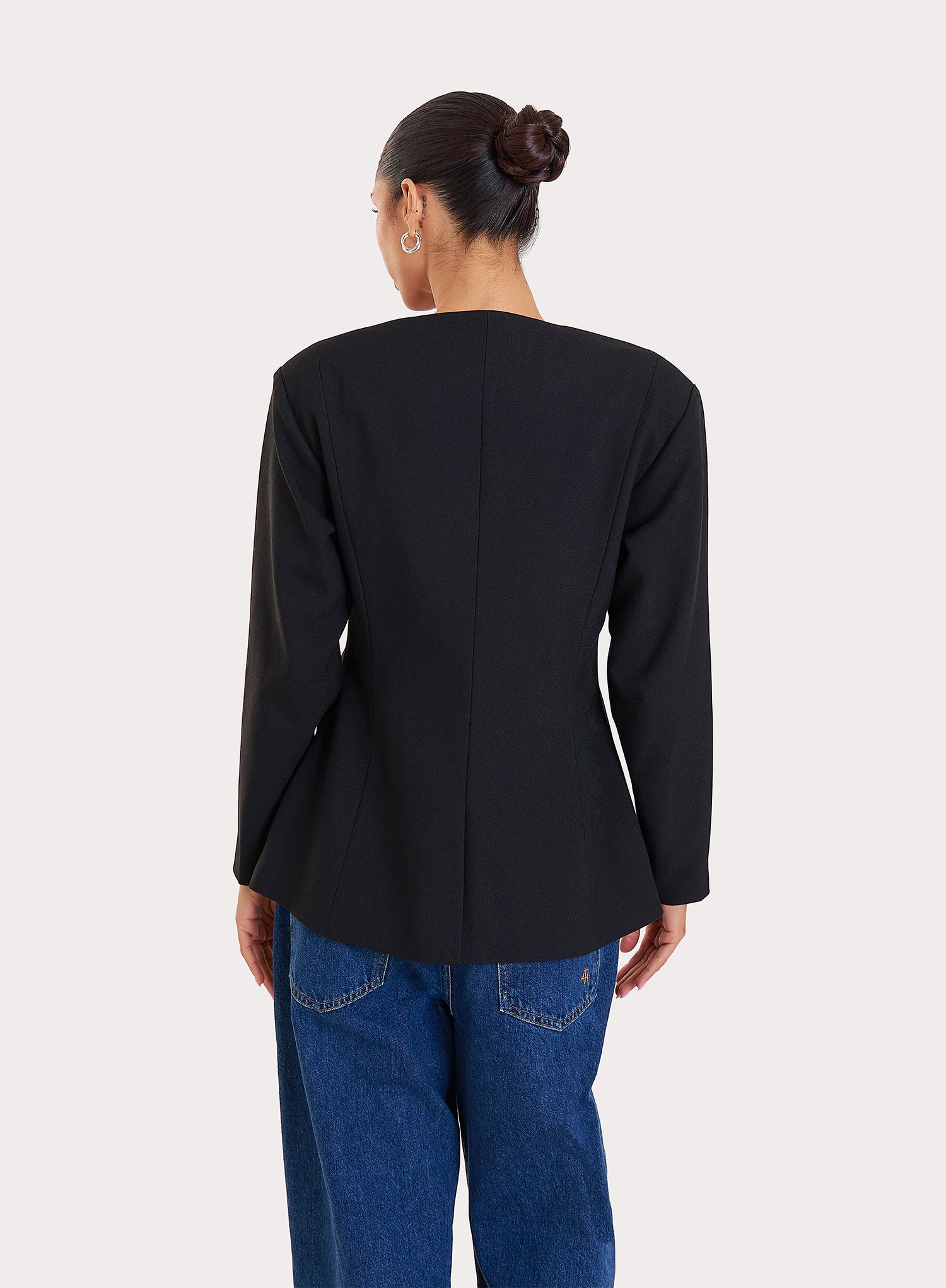 Black Collarless Cinched Blazer