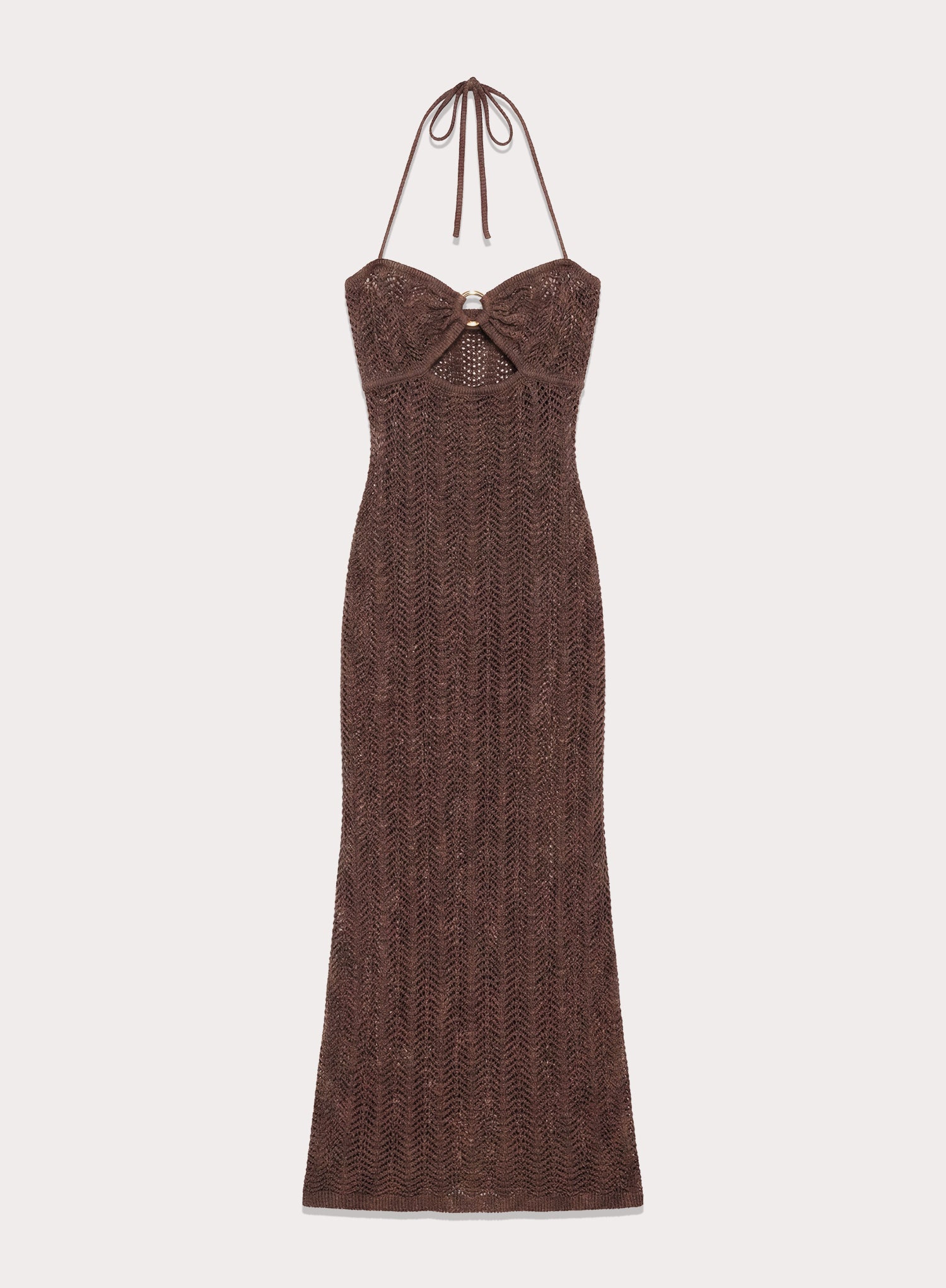 Chocolate Cut Out Knitted Halterneck Maxi Dress