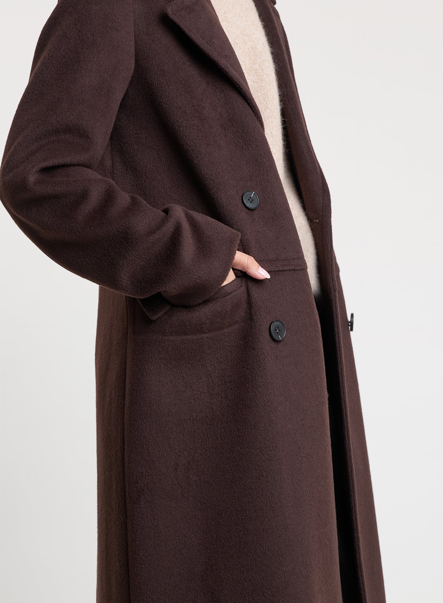 Chocolate Double-Breasted Longline Coat