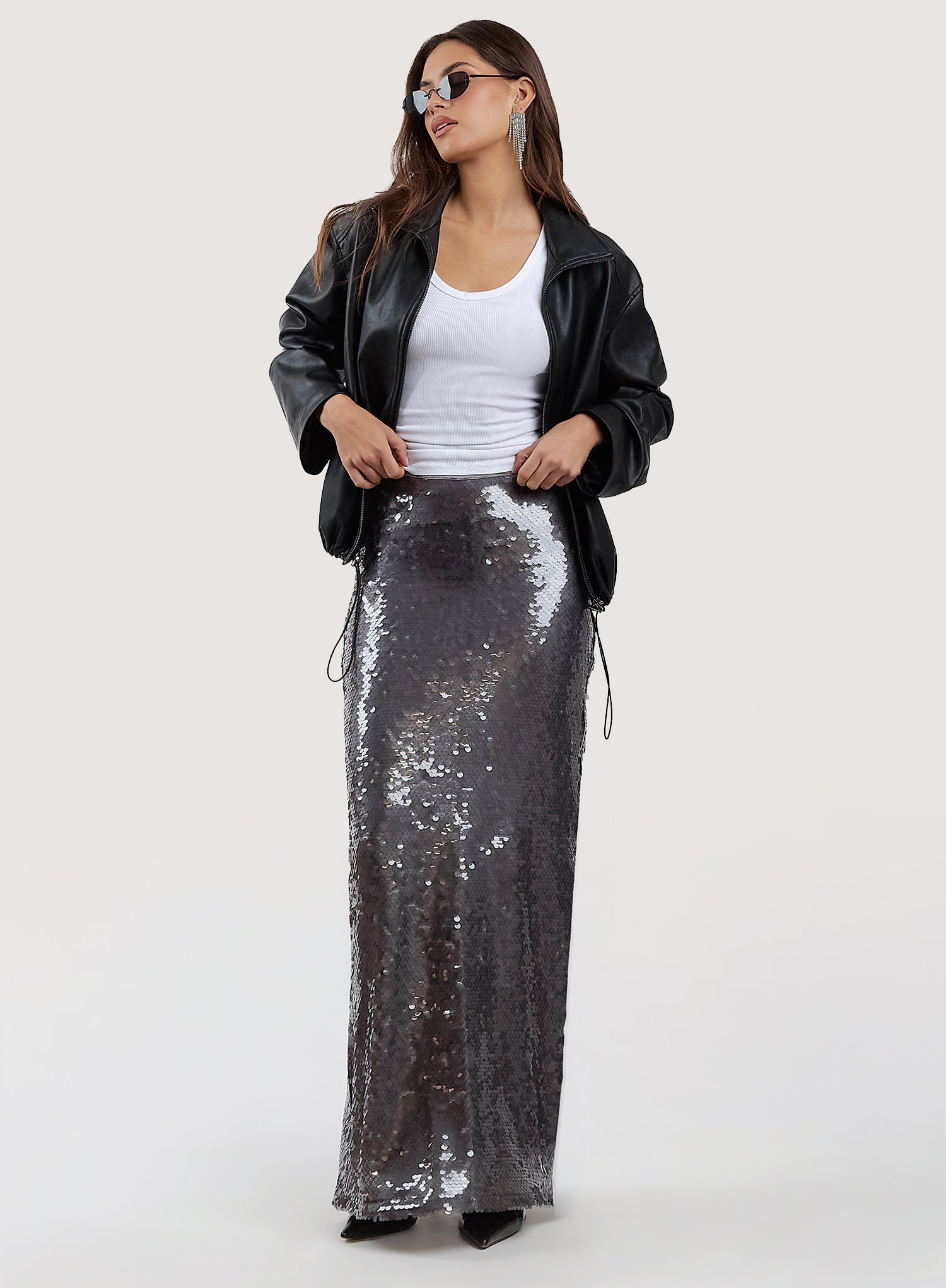 Silver Sequin Maxi Skirt- Odell