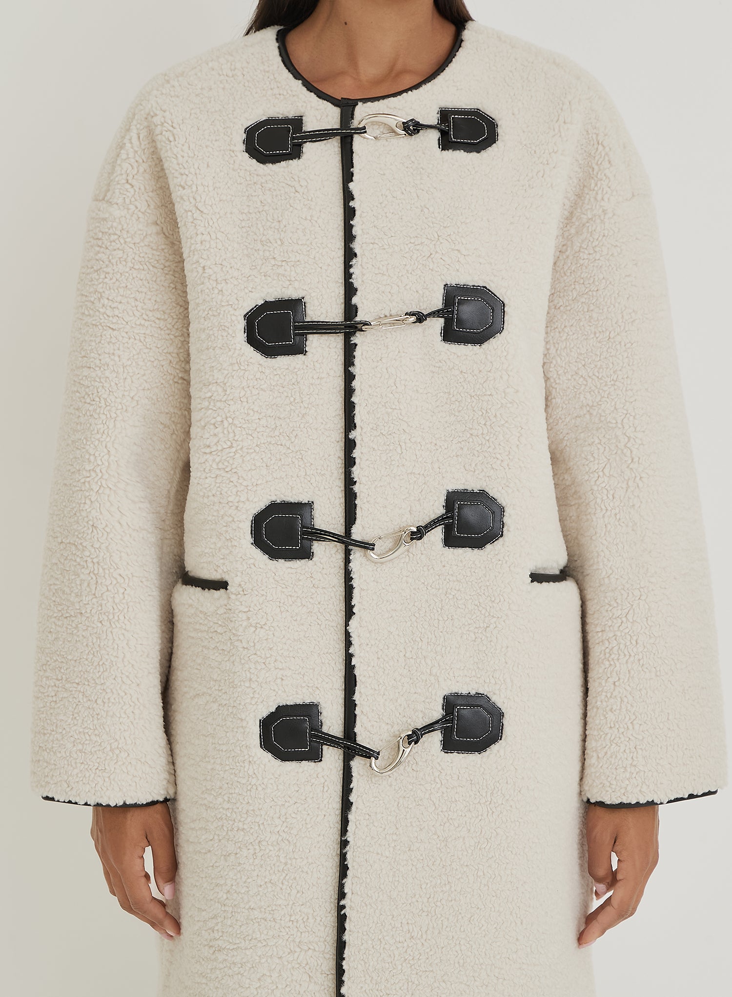 Cream Faux Shearling Longline Oversized Coat- Heyworth