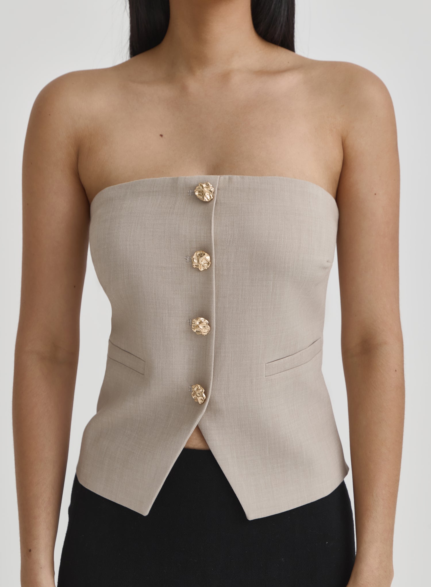 Beige Bandeau Button Corset Top- Lia