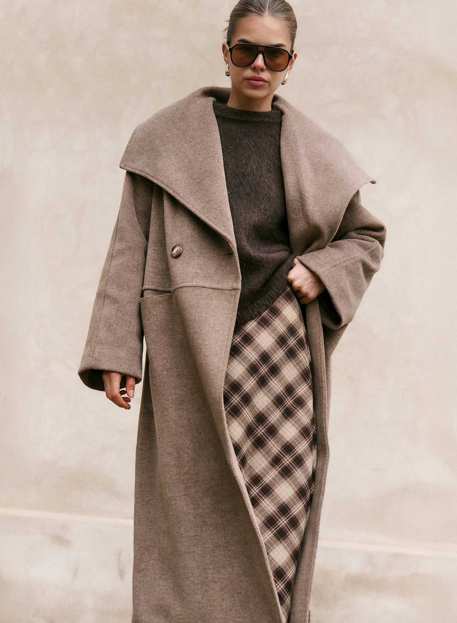 Brown Marl Shawl Collar Longline Coat