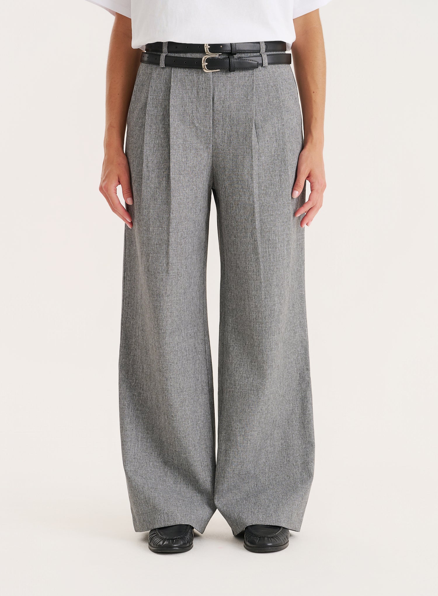 Grey Belted Tailored Wide Leg Trouser