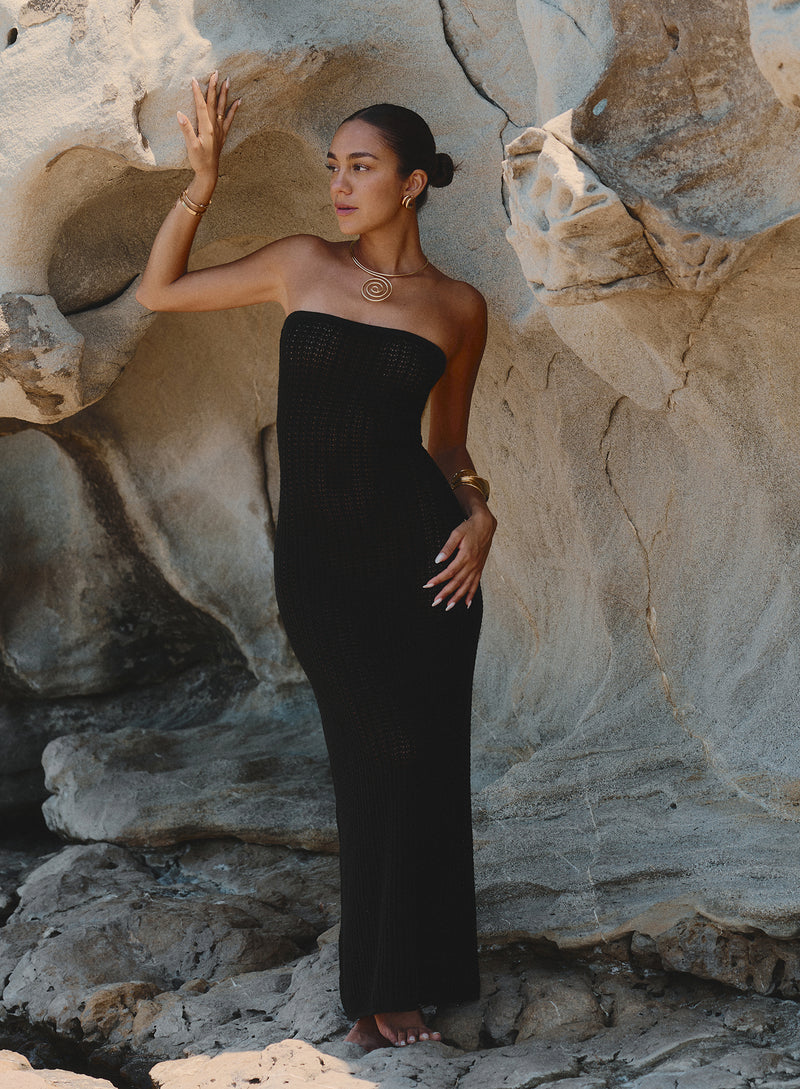 Black Knitted Bandeau Maxi Beach Dress- Emily