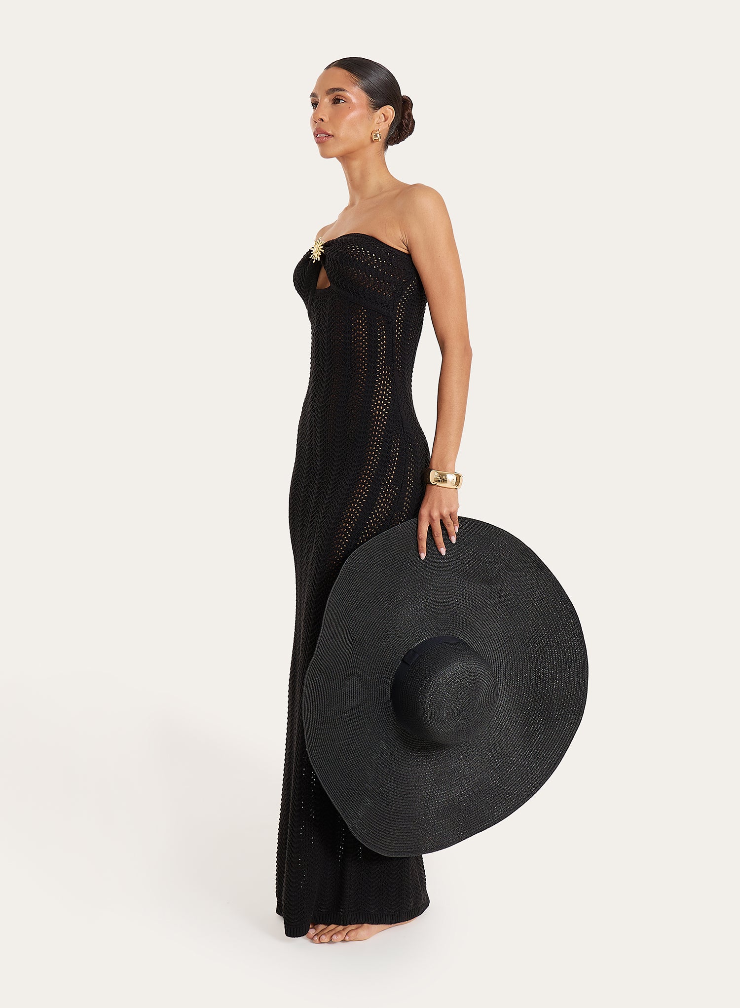 Black Knitted Cut Out Bandeau Maxi Dress