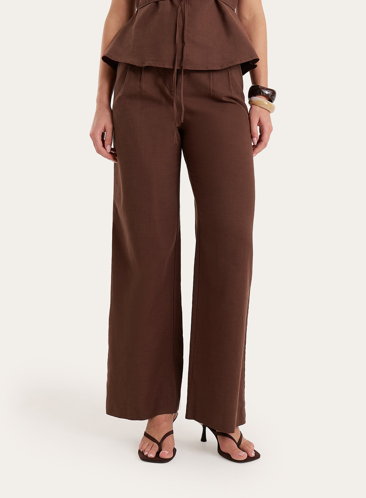 Brown Linen Blend Tailored Trousers