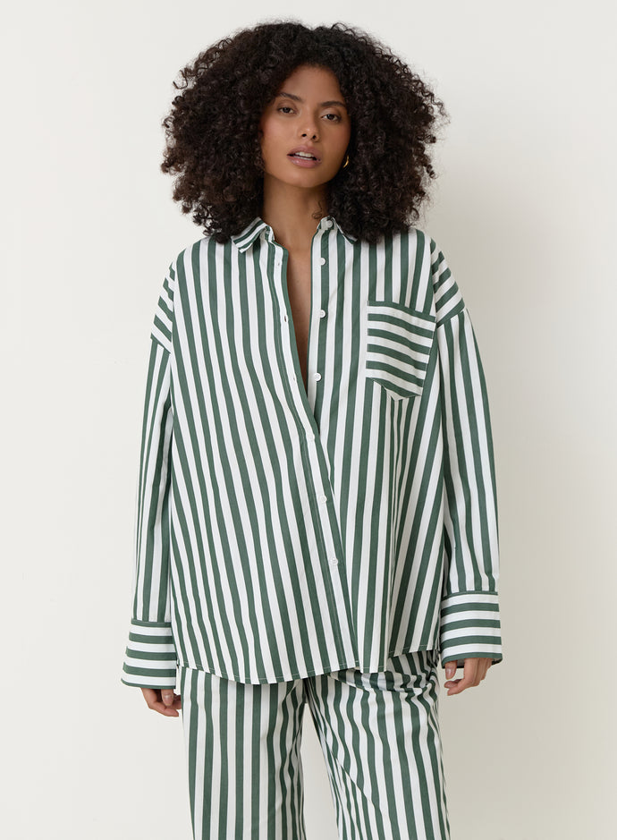 Green Stripe Oversized Shirt- Rio