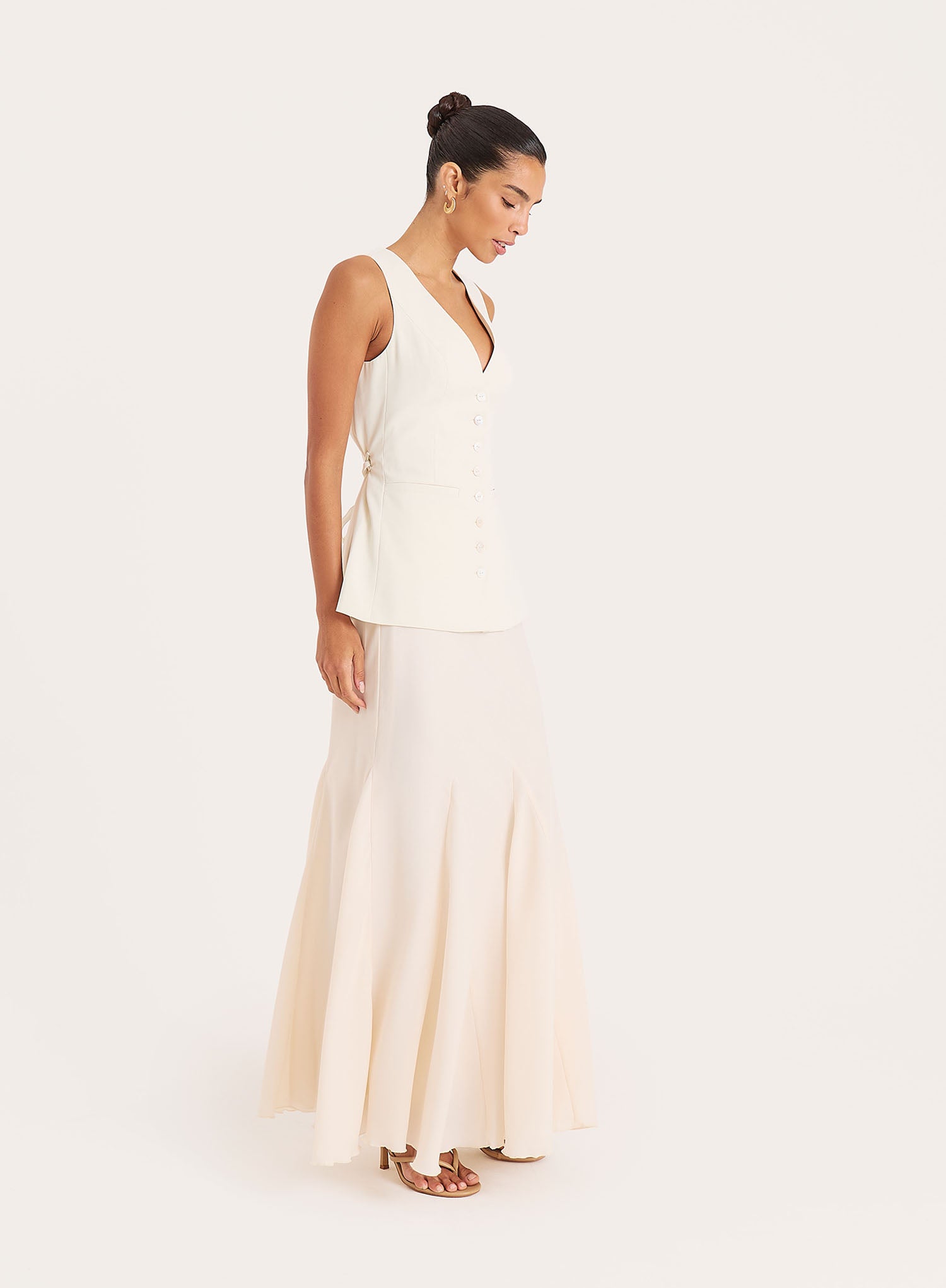 Cream Tie Belt Detail Button Waistcoat