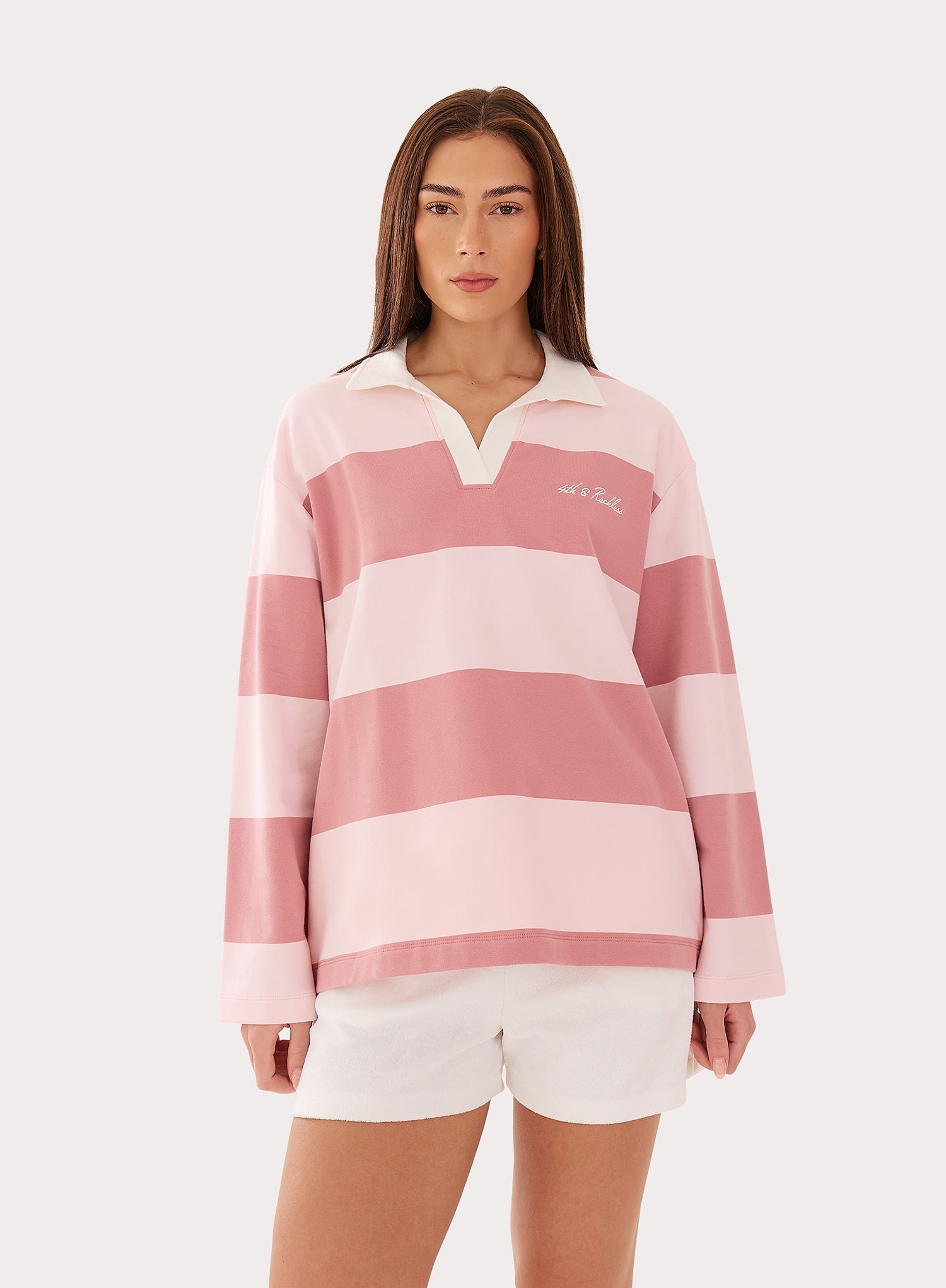 Pink Block Striped Rugby Top