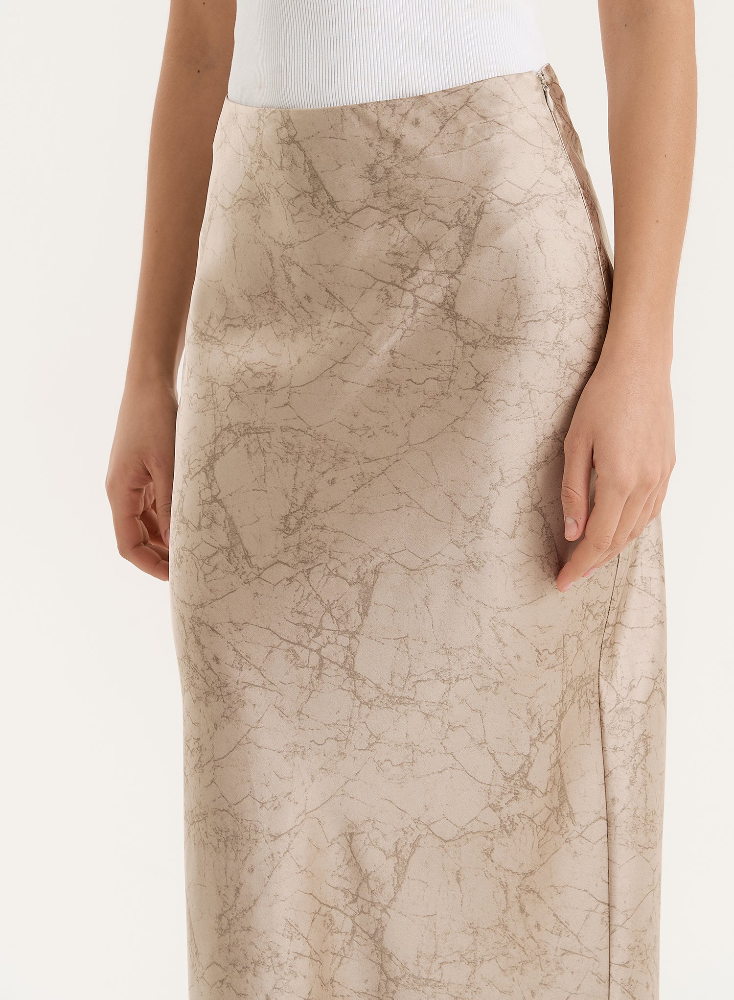 Beige Print Satin Maxi Skirt- Novah