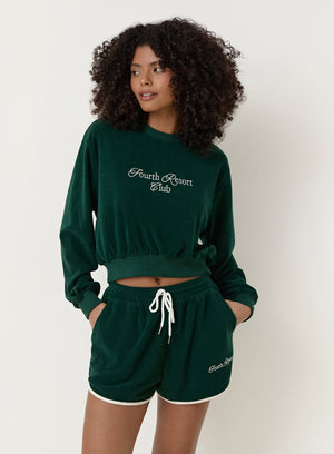 Green Towelling Resort Club Cropped Sweatshirt- Ella