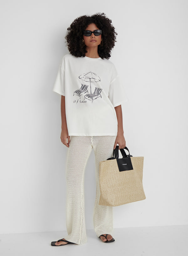 Off White Oversized Beach Graphic T-Shirt- Bella