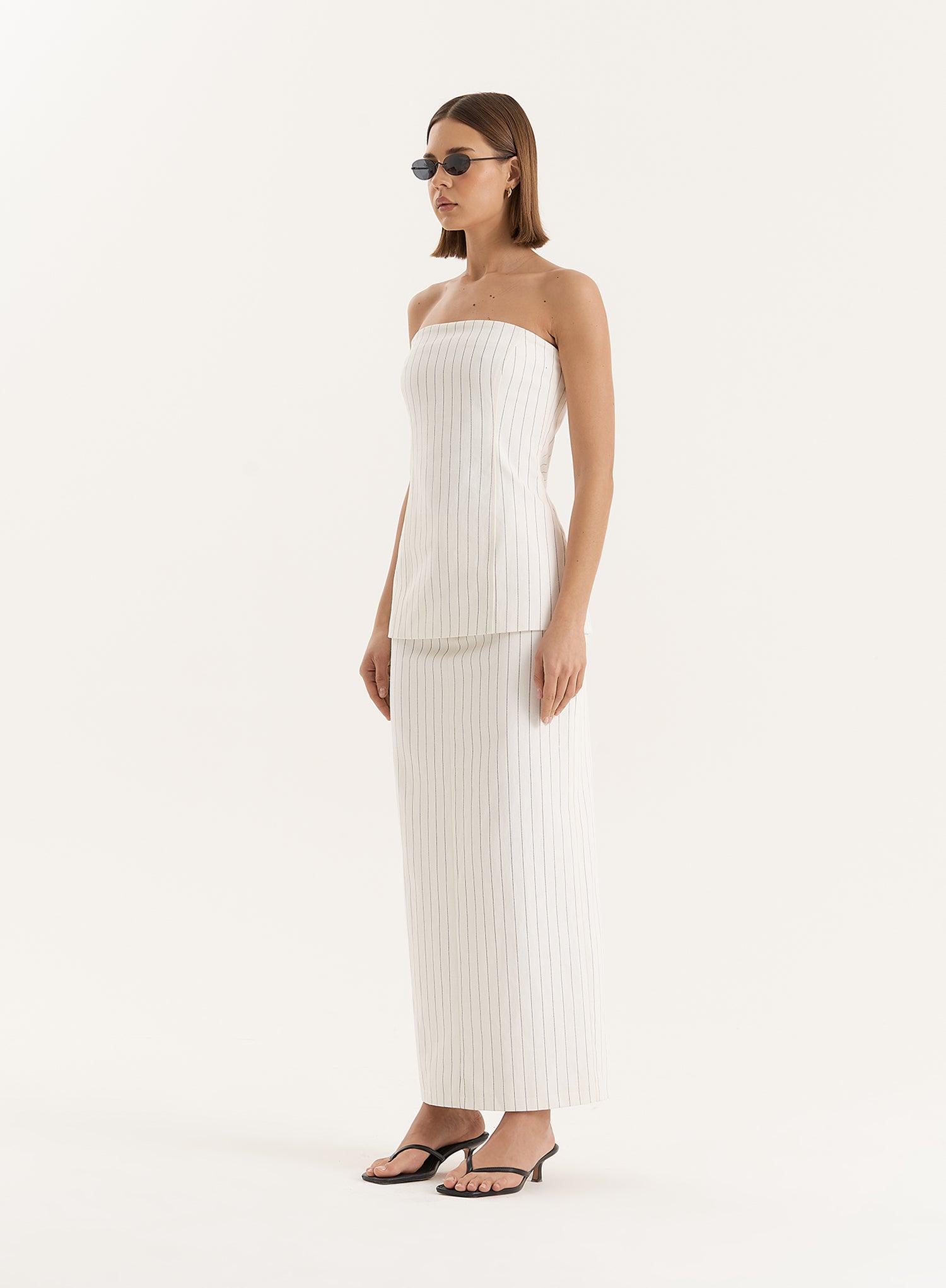 White Pinstripe Tailored Denim Corset- Dionne