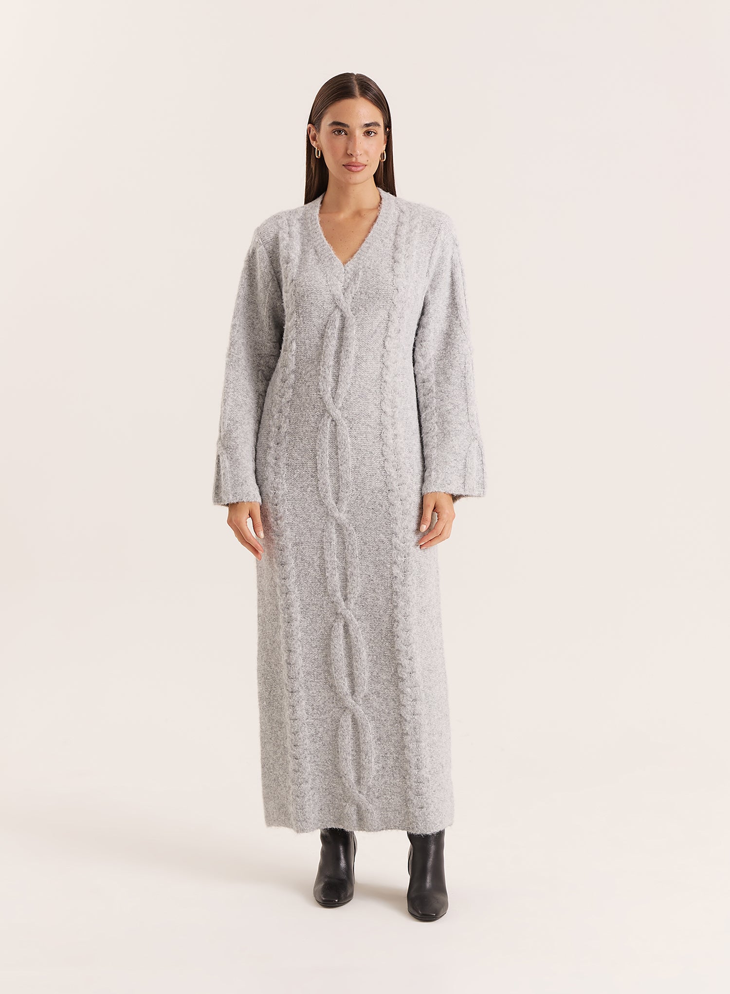 Light Grey Chunky Knit Wool Blend Maxi Dress