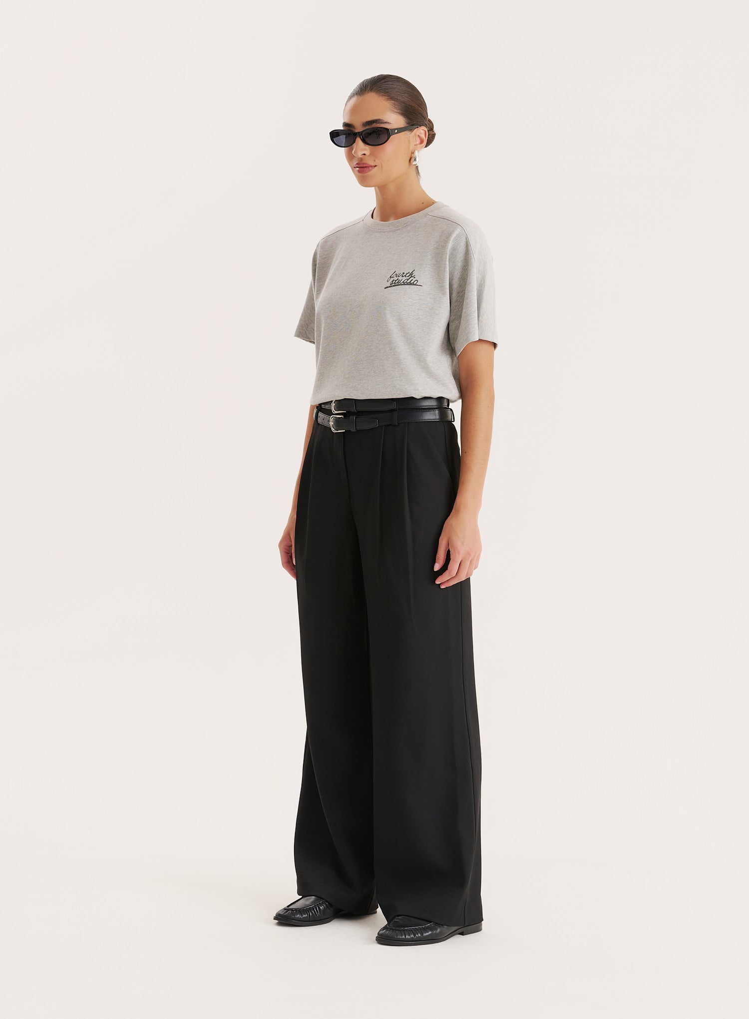 Black Belted Tailored Wide Leg Trouser