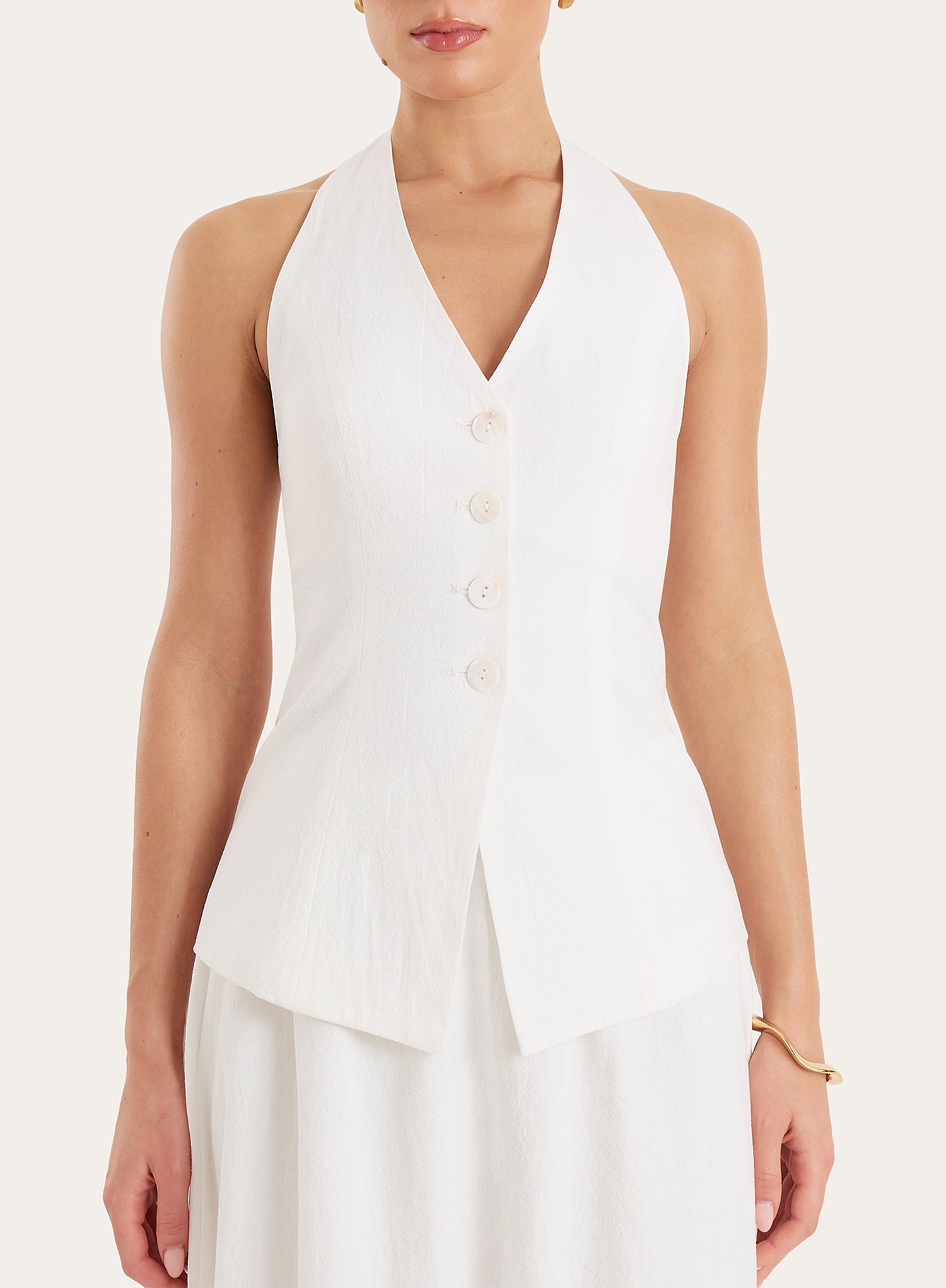 White Cotton Halterneck Tailored Waistcoat