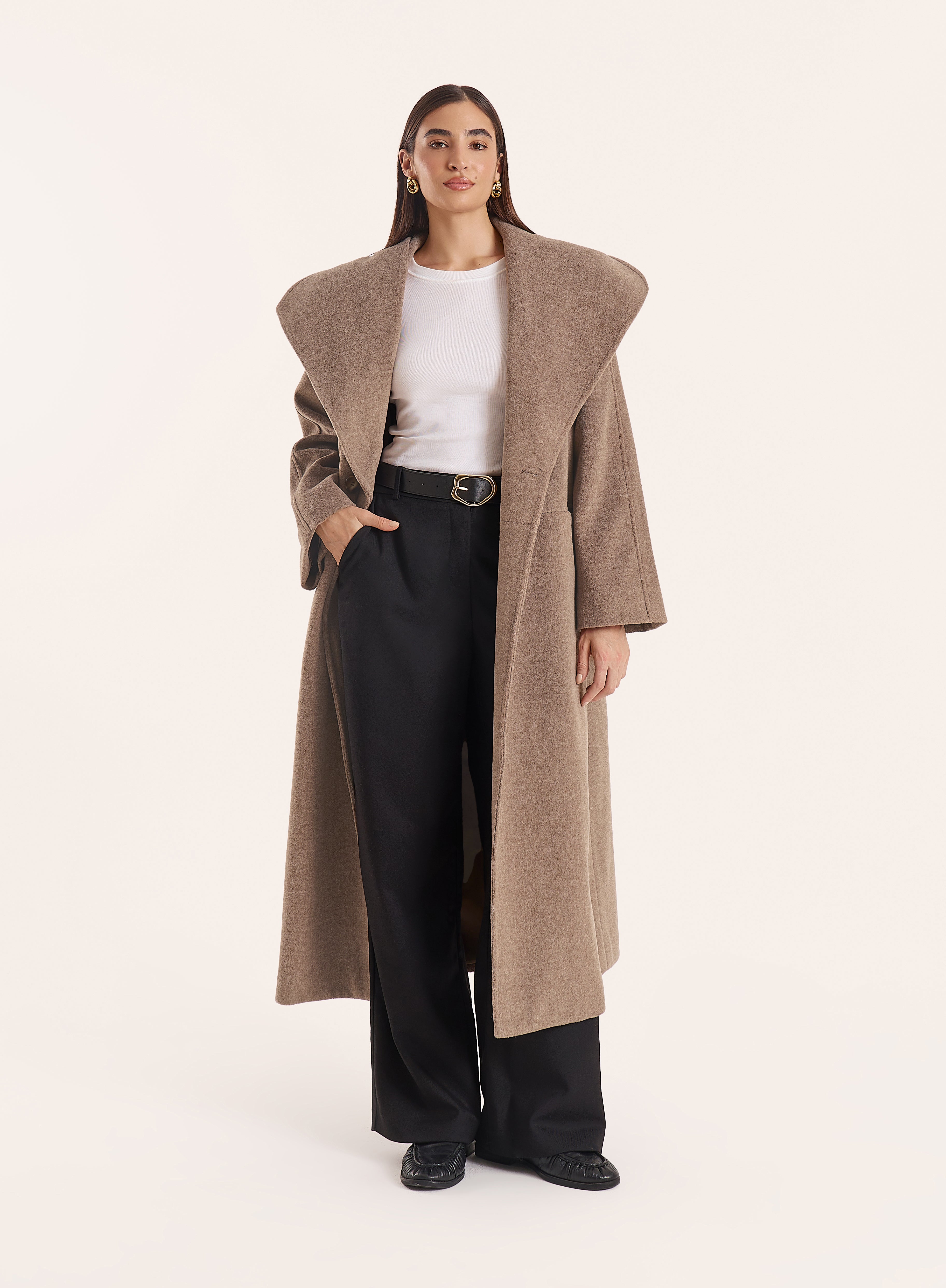 Brown Marl Shawl Collar Longline Coat