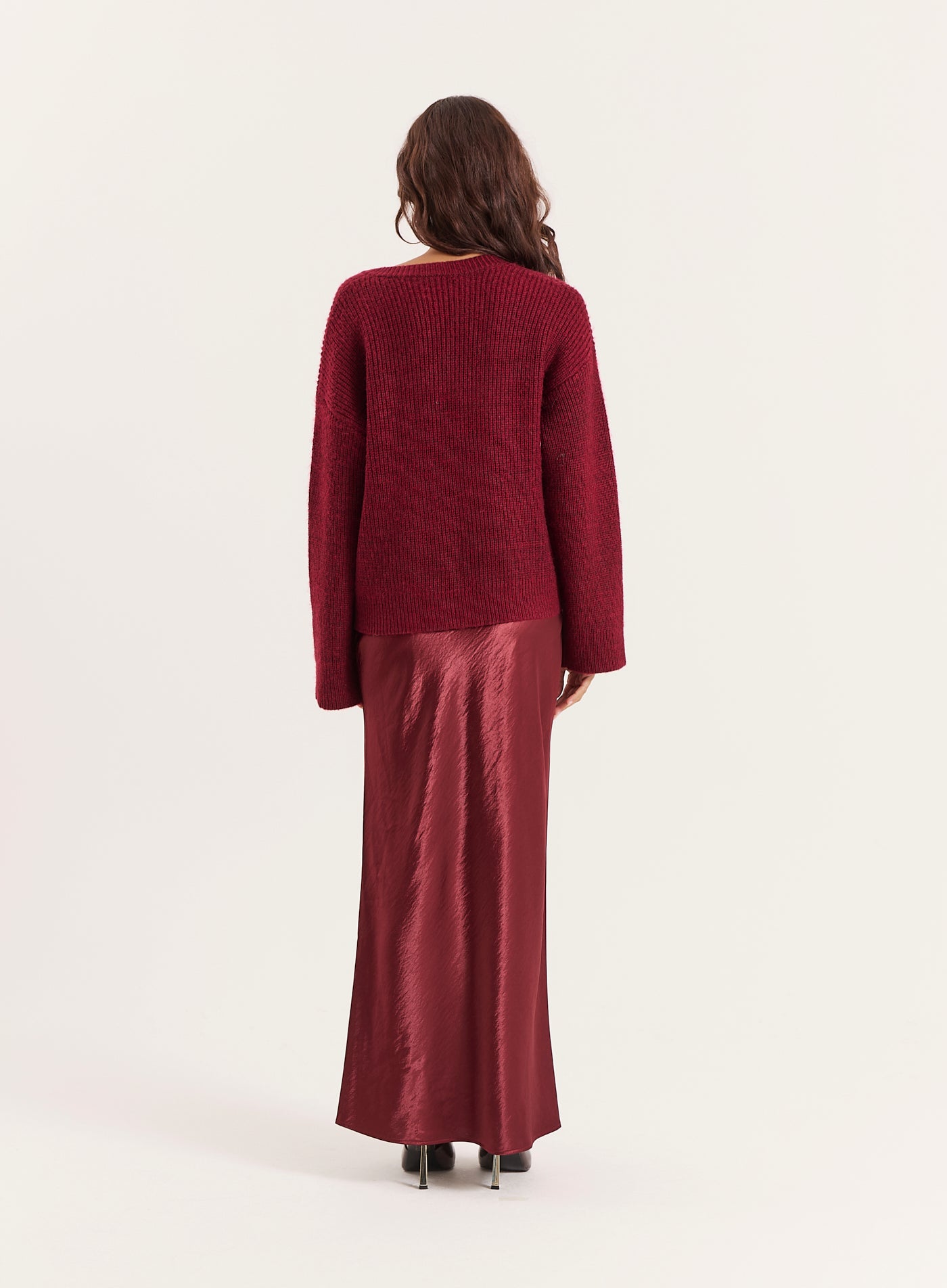 Burgundy Satin Maxi Skirt