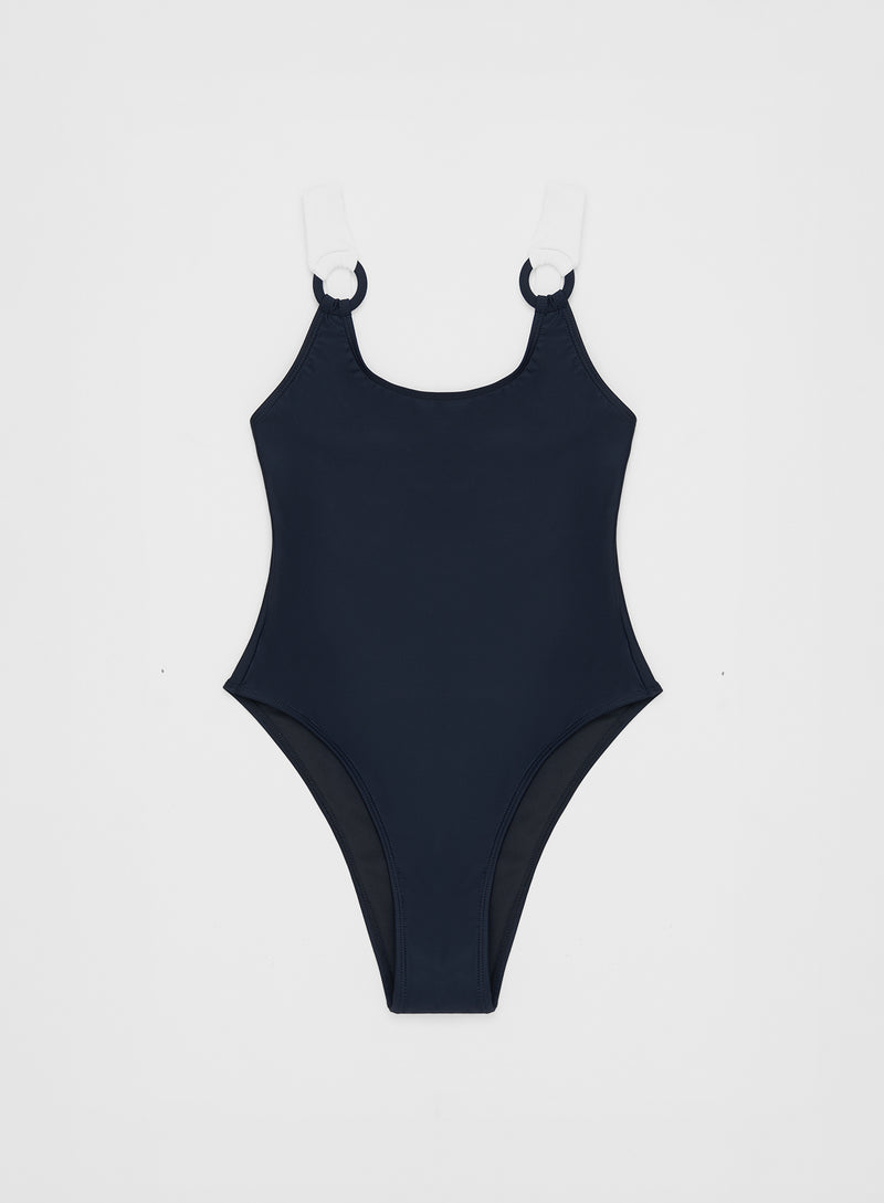 Black Contrast Straps Swimsuit- Beau