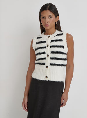 Black And Cream Stripe Knitted Waistcoat- Daphie