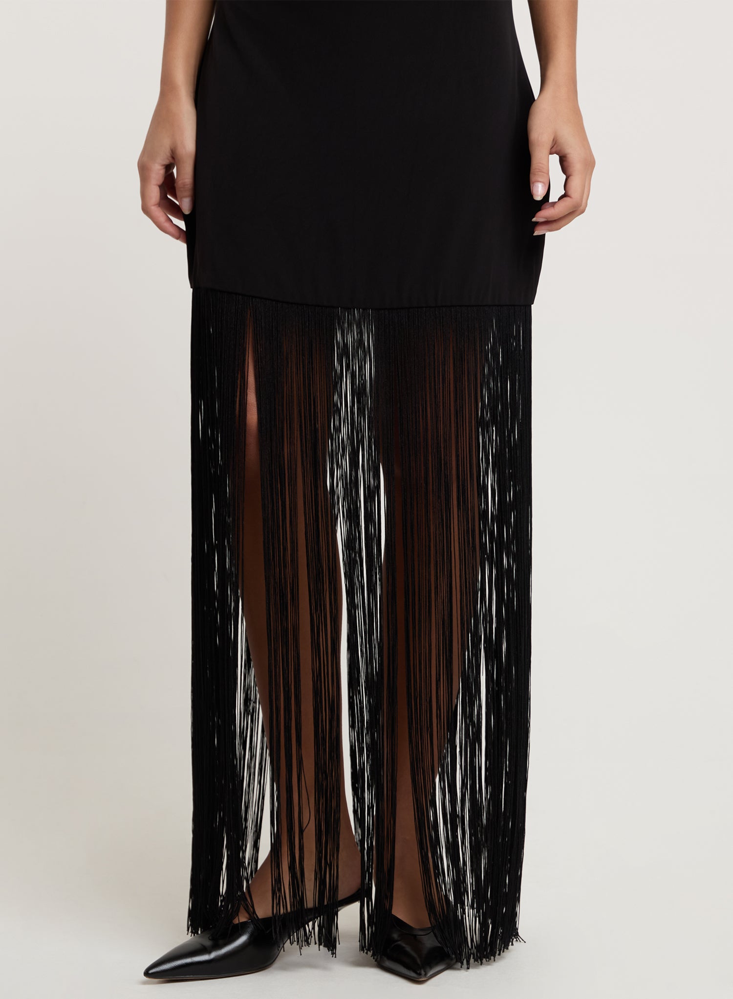 Black Halterneck Tassle Hem Maxi Dress