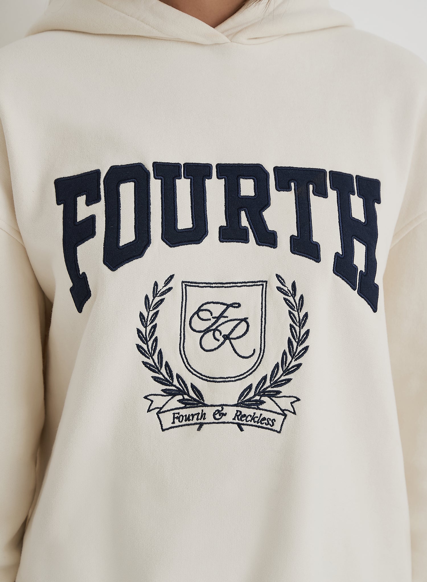 Cream Fourth Varsity Emblem Oversized Hoodie- Harlow