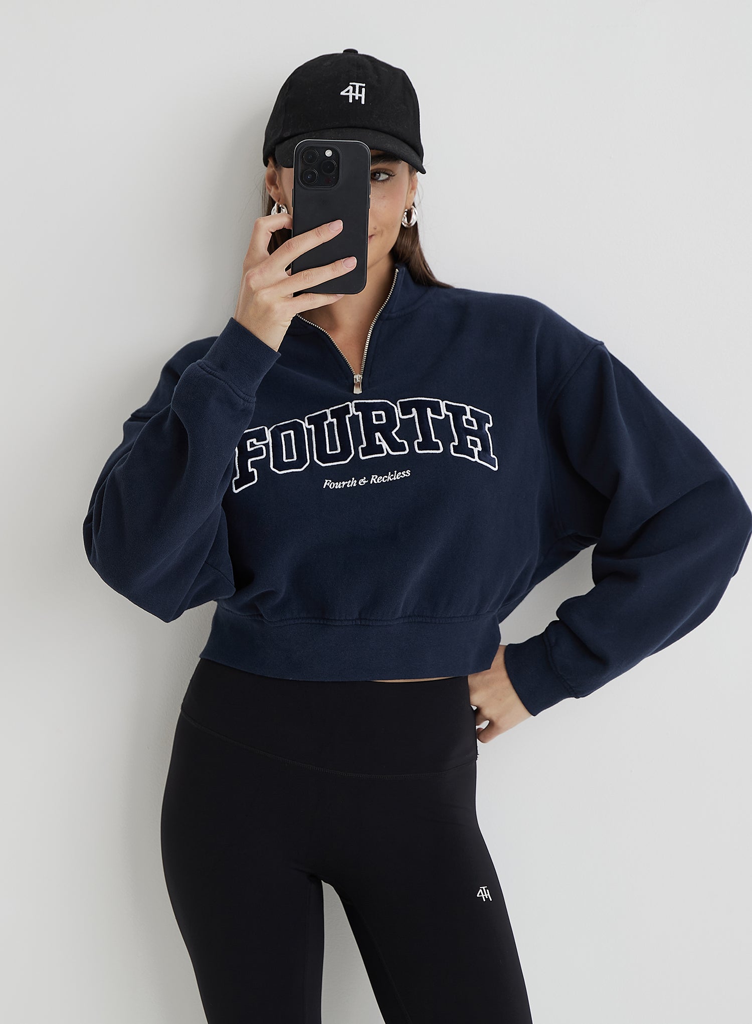 Navy Fourth Half Zip Cropped Sweatshirt- Zenya