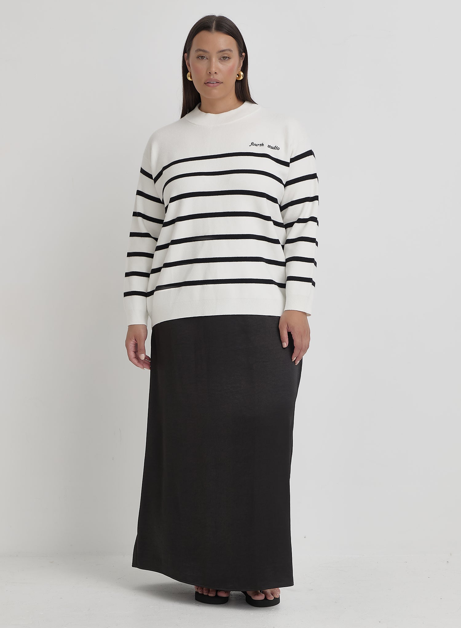 Cream And Navy Plus Size Stripe Jumper- Myda