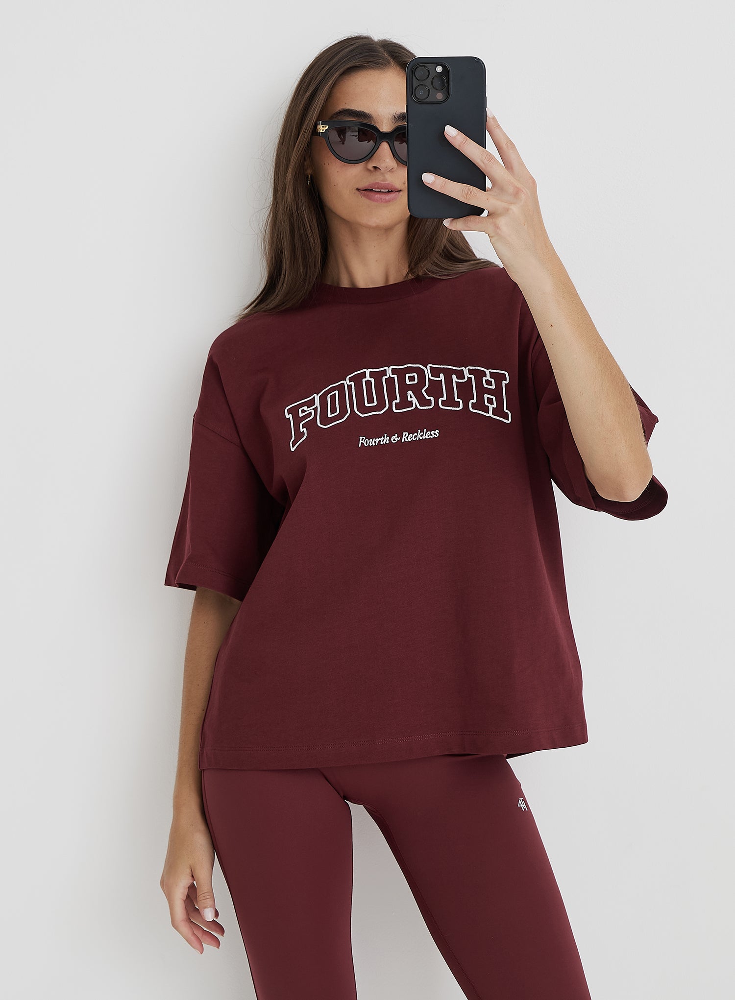 Burgundy Fourth Slogan Oversized Tee- Finley