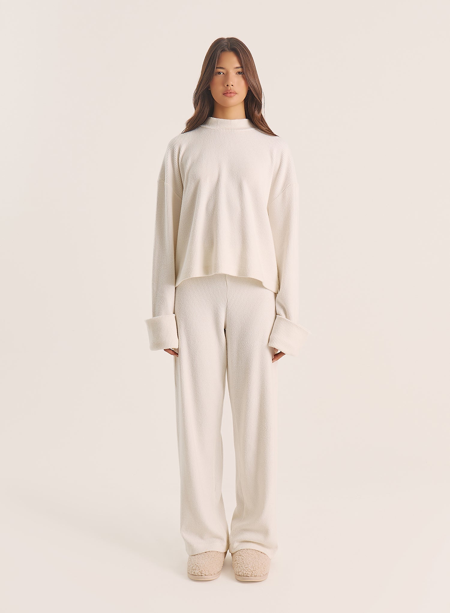 Ecru Wide Cuff Sleeved Knitted Jumper