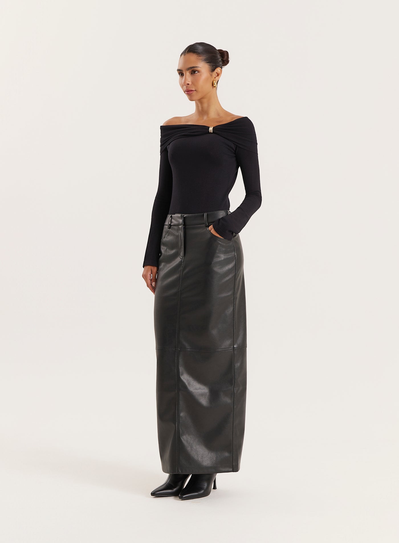 Black Tailored PU Maxi Skirt