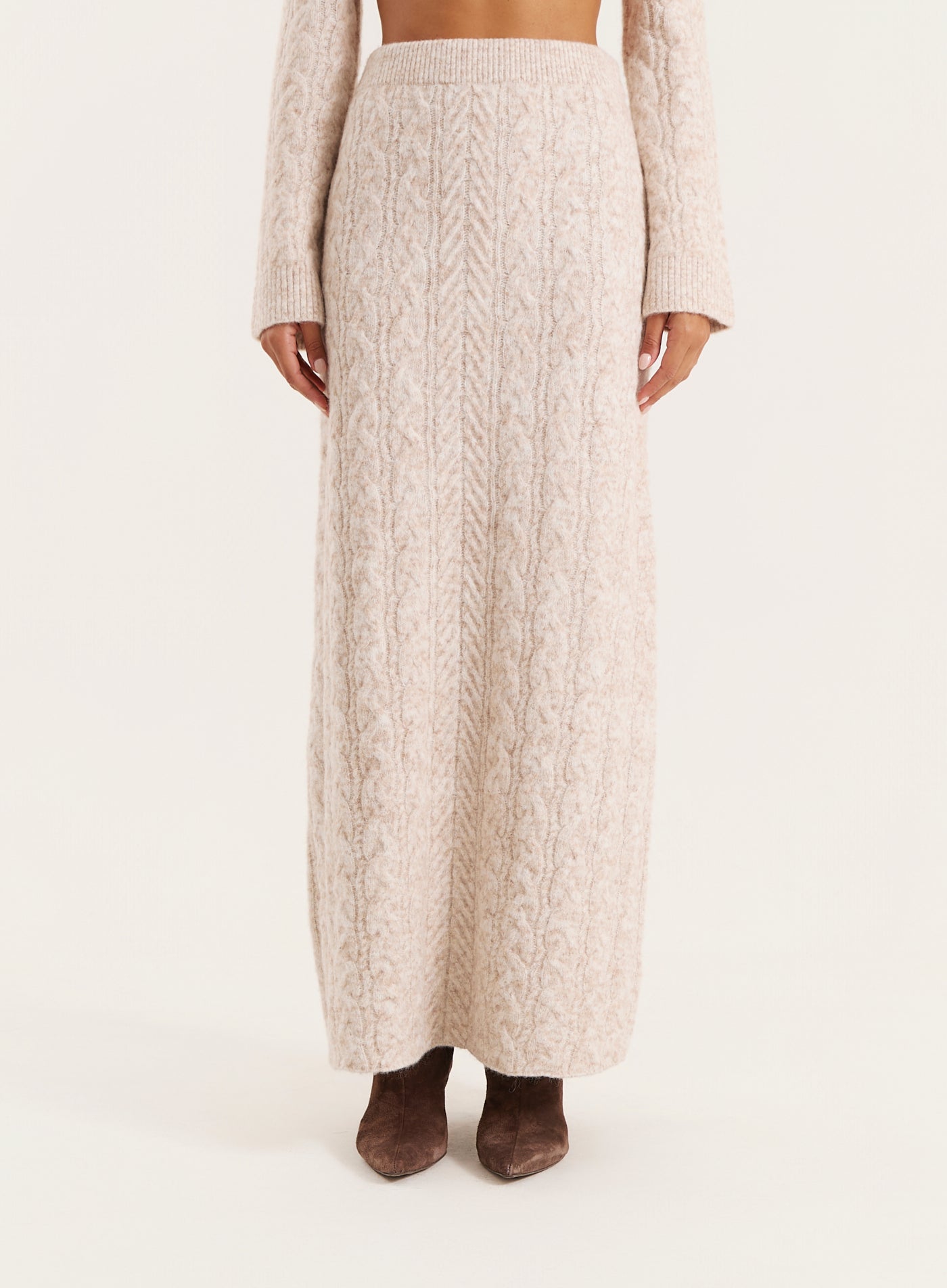 Camel Cable Knitted Maxi Skirt